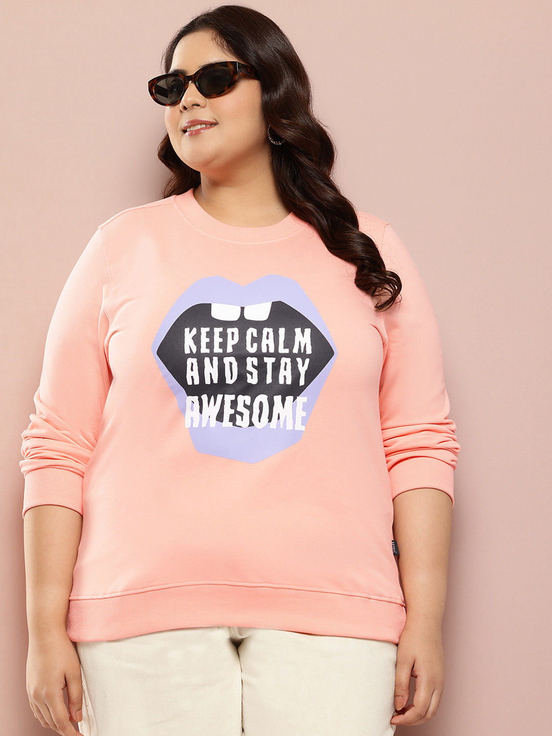 Sztori Plus Size Pullover Printed Sweatshirt