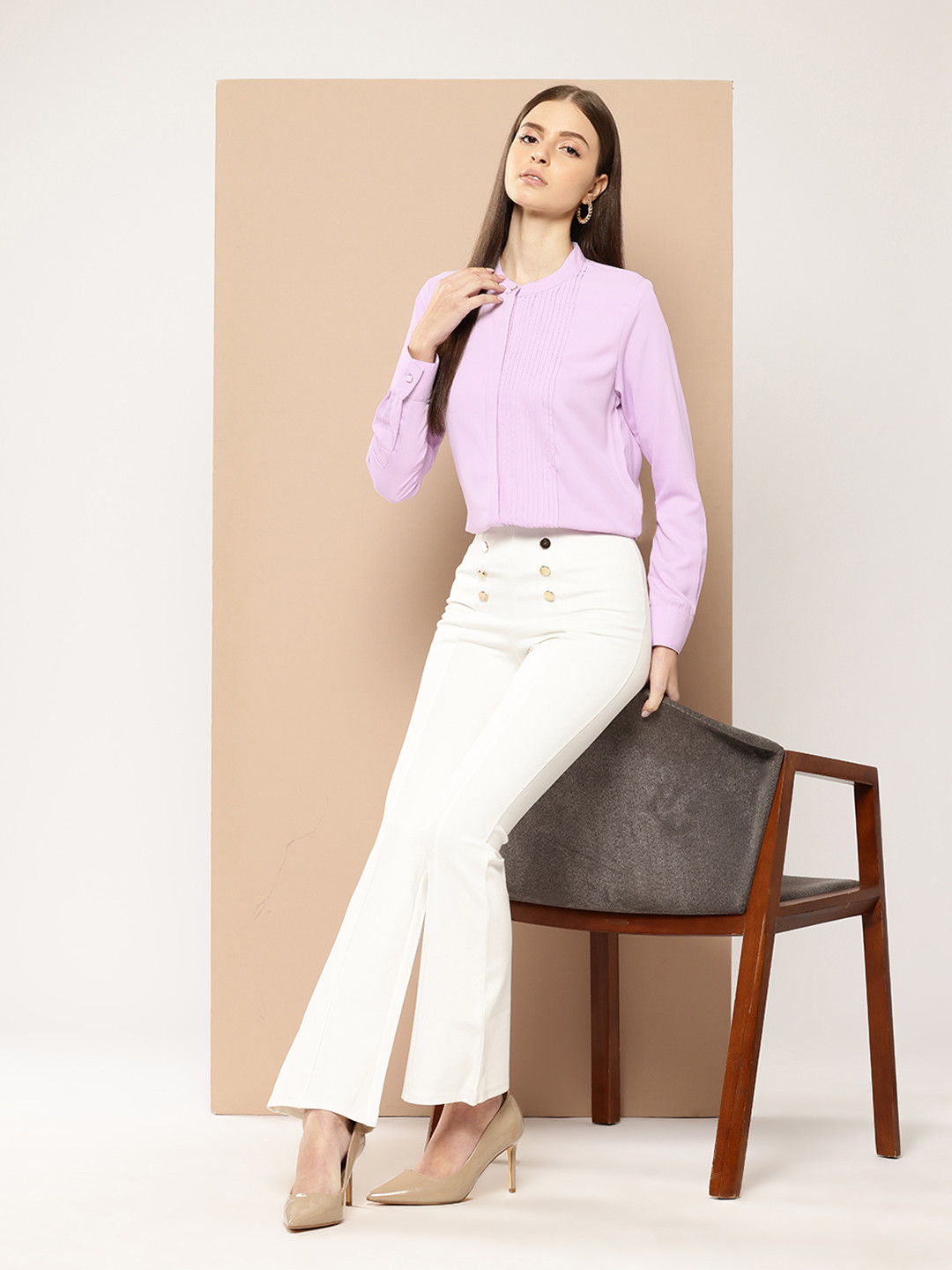 her by invictus Solid Casual Shirt with Front Pleats