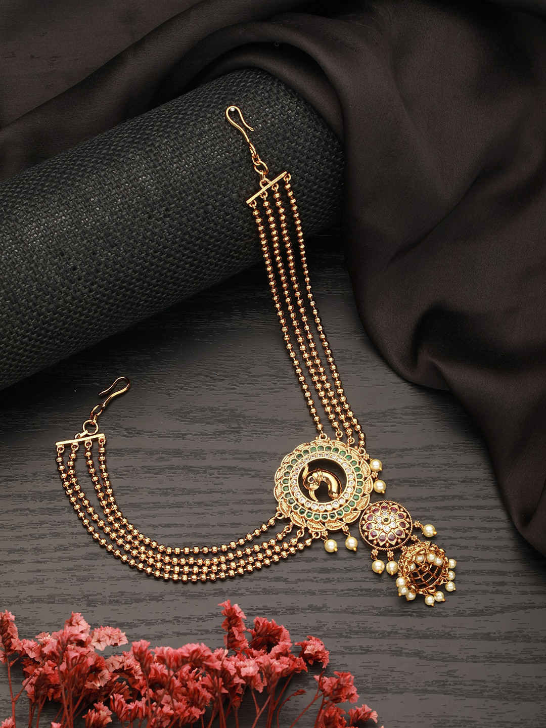 Saraf RS Jewellery Gold-Plated American Diamond Studded Matha Patti Head Jewellery