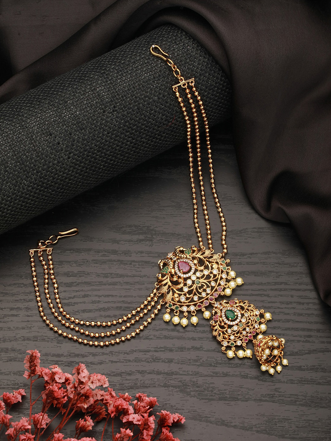 Saraf RS Jewellery Gold Plated American Diamond Studded Bun Pin Head Jewellery