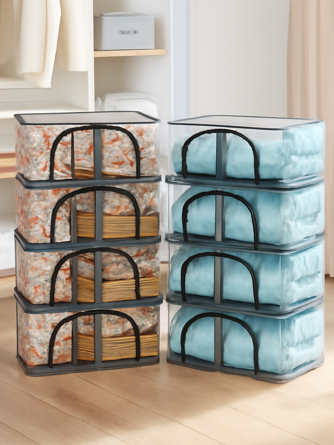 Kuber Industries Transparent 8 Pieces Cloth Storage Organiser