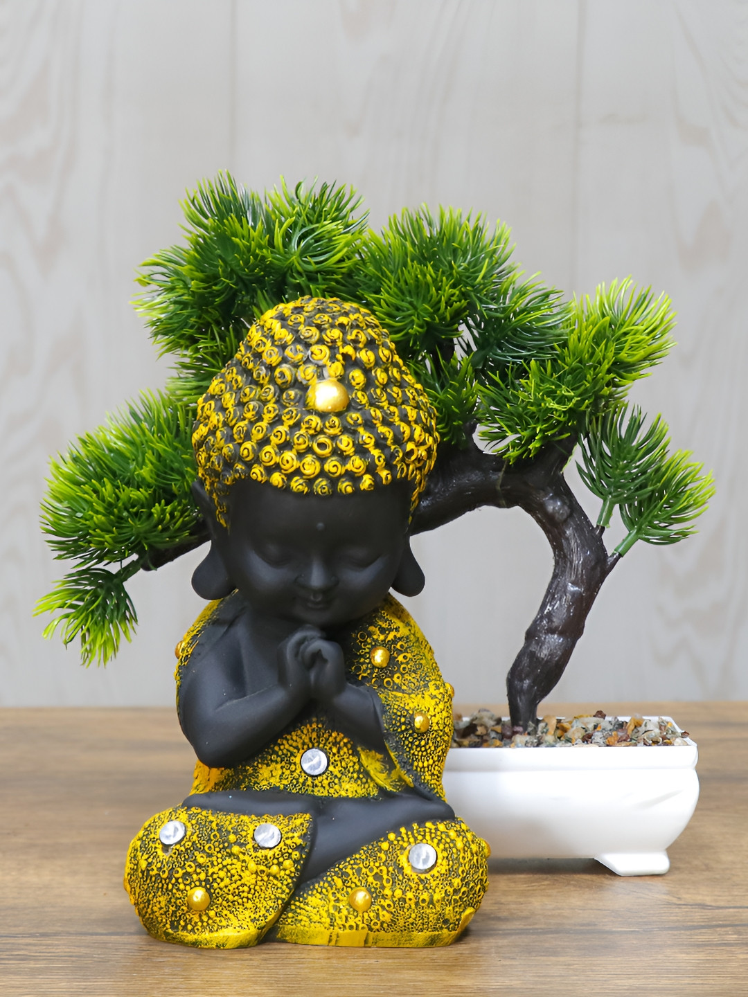 GW CREATIONS Baby Monk And Bonsai Tree Figurine Showpiece