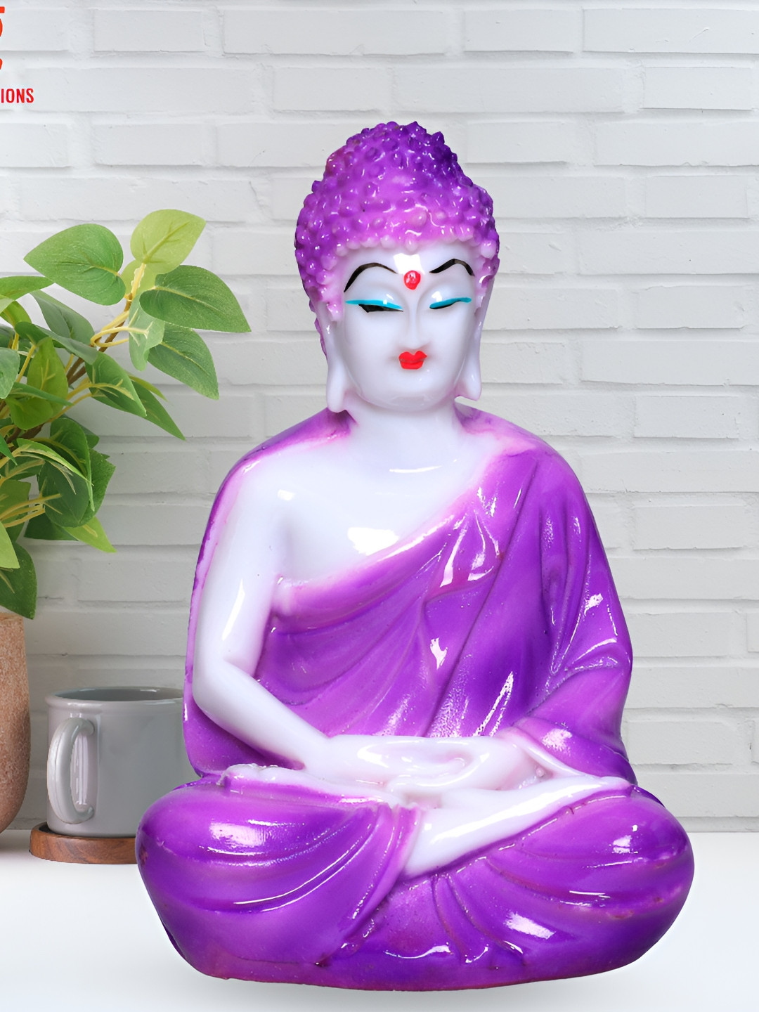 GW CREATIONS Purple & White Marble Buddha Figurine Showpiece