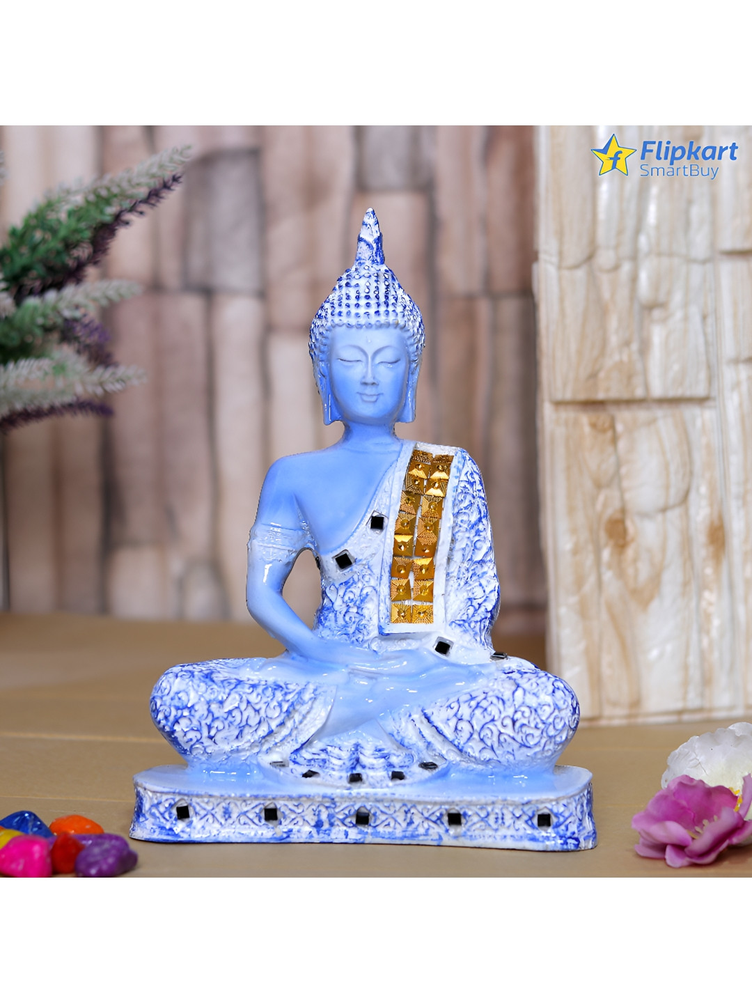 GW CREATIONS Blue & Beige Marble Buddha Figurine Showpiece