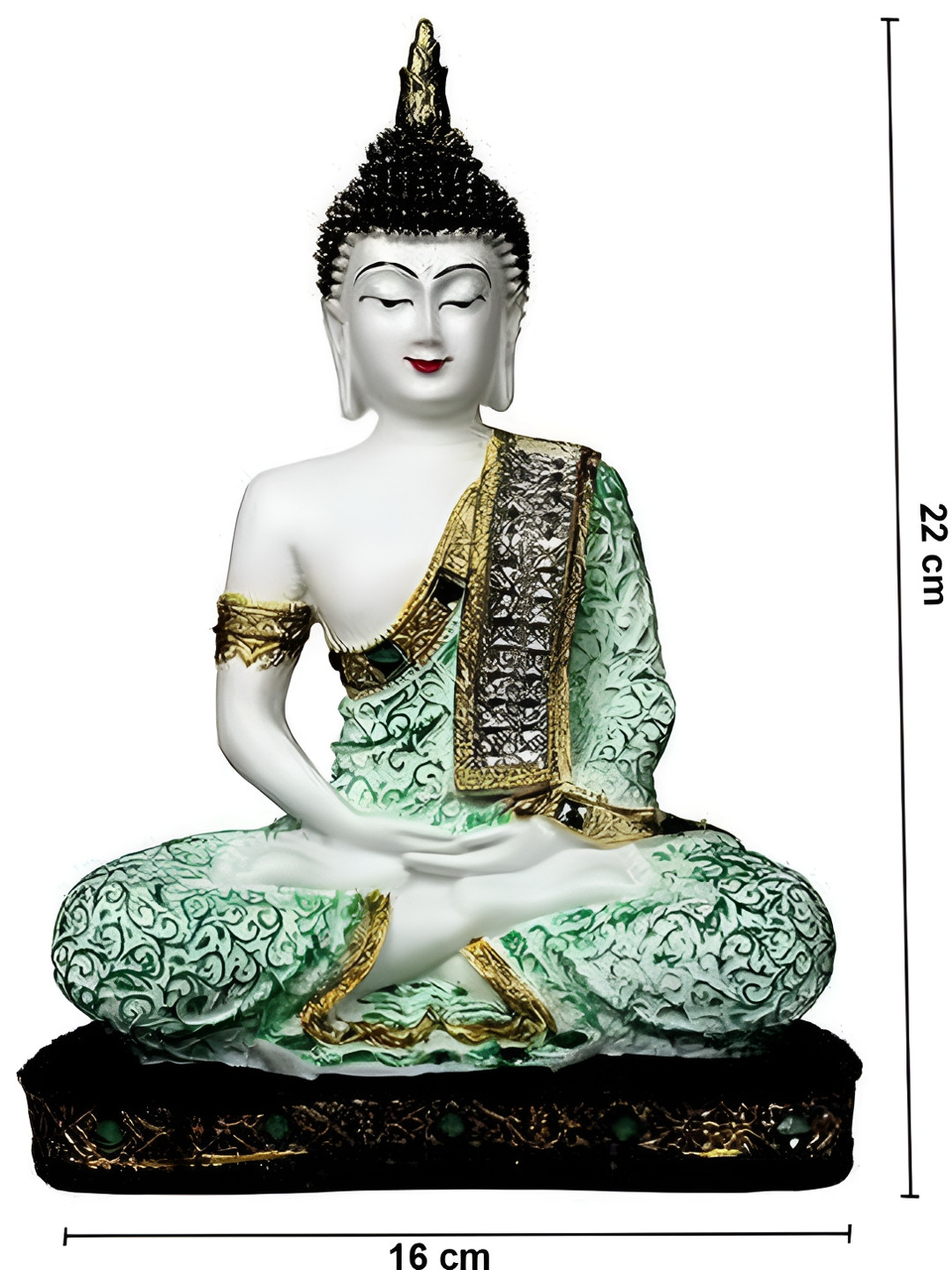 GW CREATIONS Sea Green & White Textured Buddha Idol Showpiece