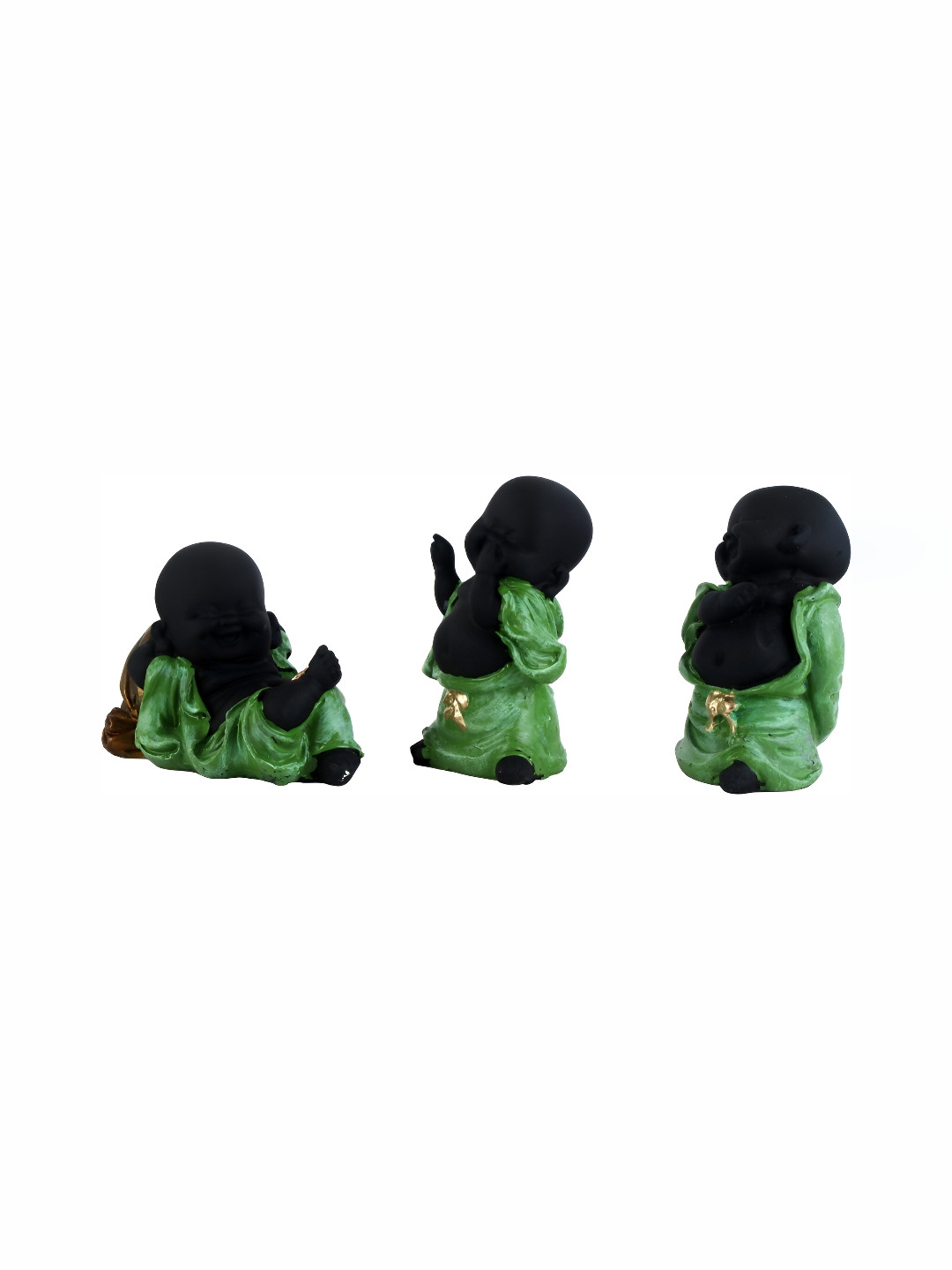 GW CREATIONS Black & Green 3 Pieces Buddha Idol Showpieces