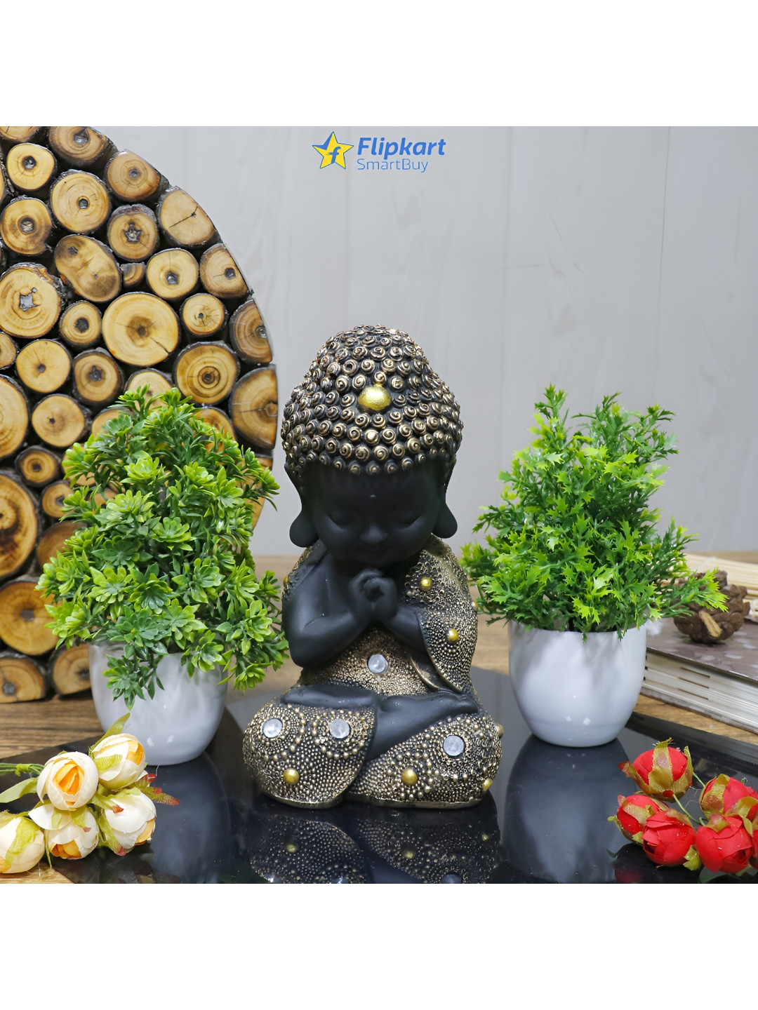 GW CREATIONS Gold-Toned Figurine Buddha With Two Trees Showpiece