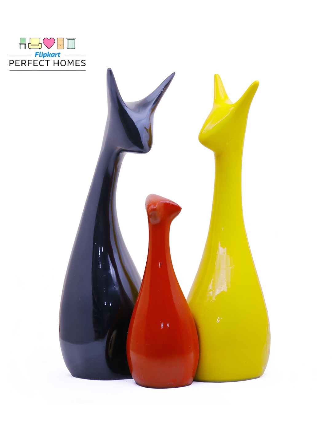GW CREATIONS Black Figurine Glossy Deer Set Of 3 Showpiece