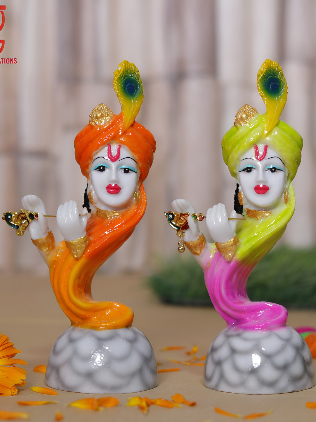 GW CREATIONS Multicoloured Figurine Krishna Face Set of 2 Showpiece