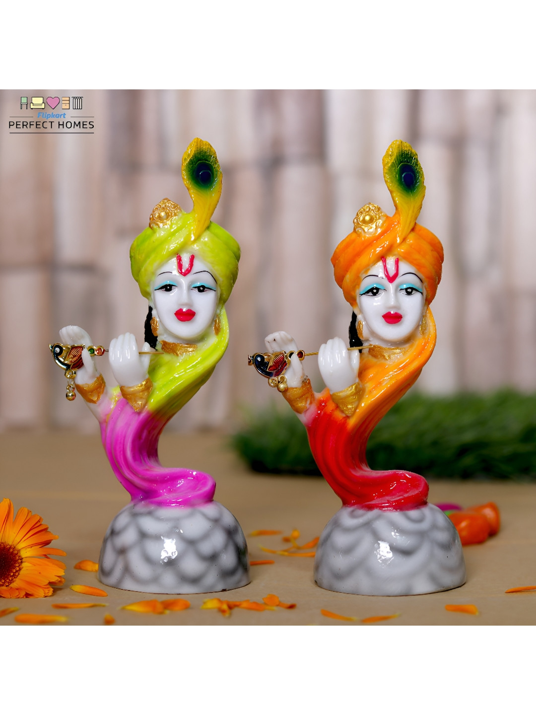 GW CREATIONS Multicoloured Figurine Krishna Face Set Of 2 Showpiece