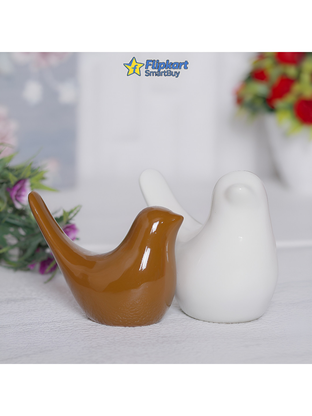 GW CREATIONS White Figurine Set Of 2 Sparrow  Showpiece