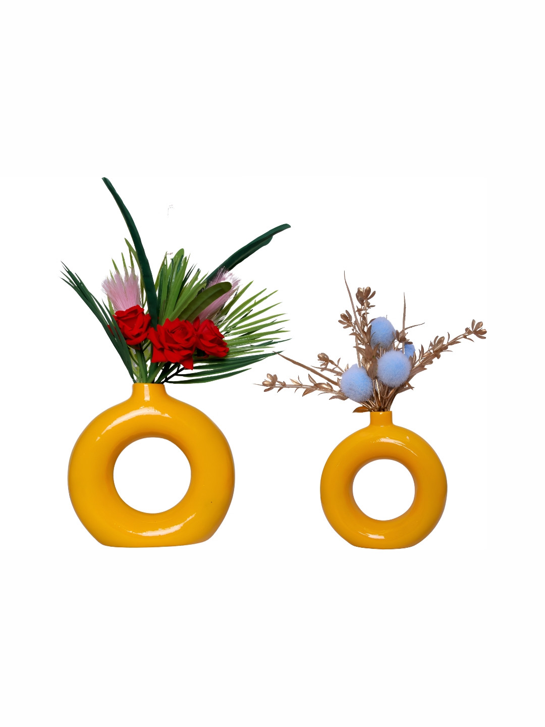GW CREATIONS Yellow Figurine Set Of 3 Ring Pot Showpiece