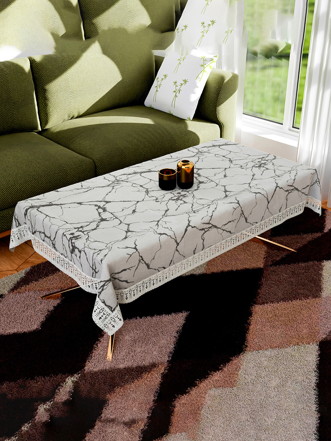Kuber Industries Grey & Black 4 Seater Printed Rectangle Centre Table Cover