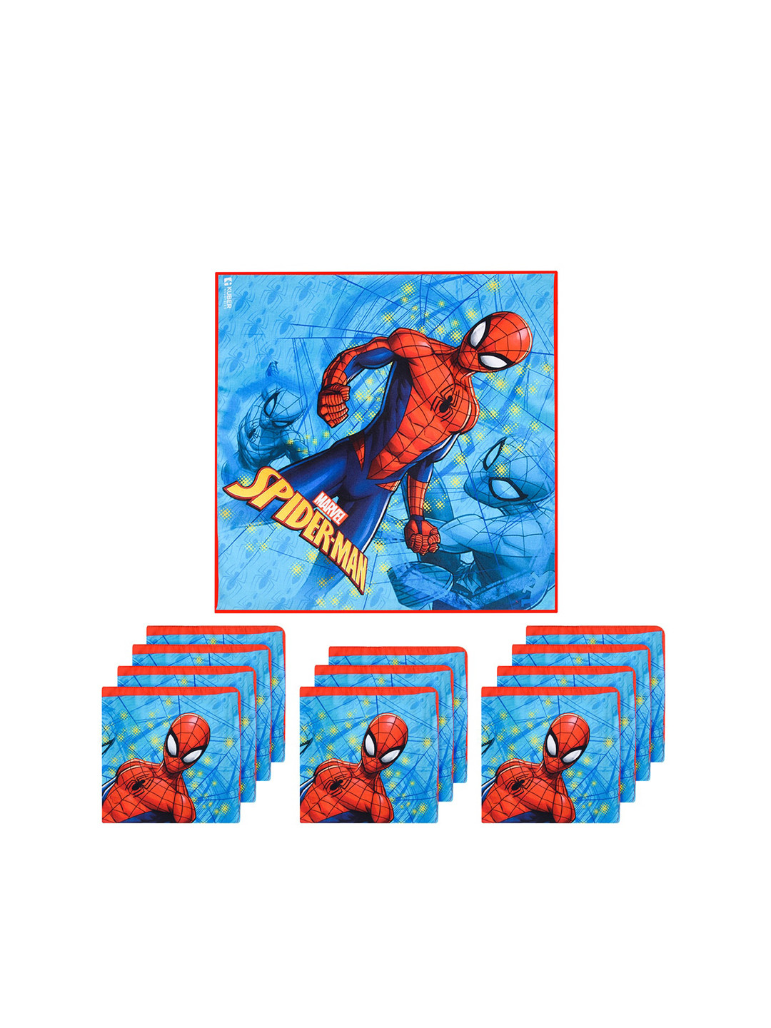Kuber Industries Kids Pack Of 12 Spiderman Printed Pure Cotton Handkerchieves