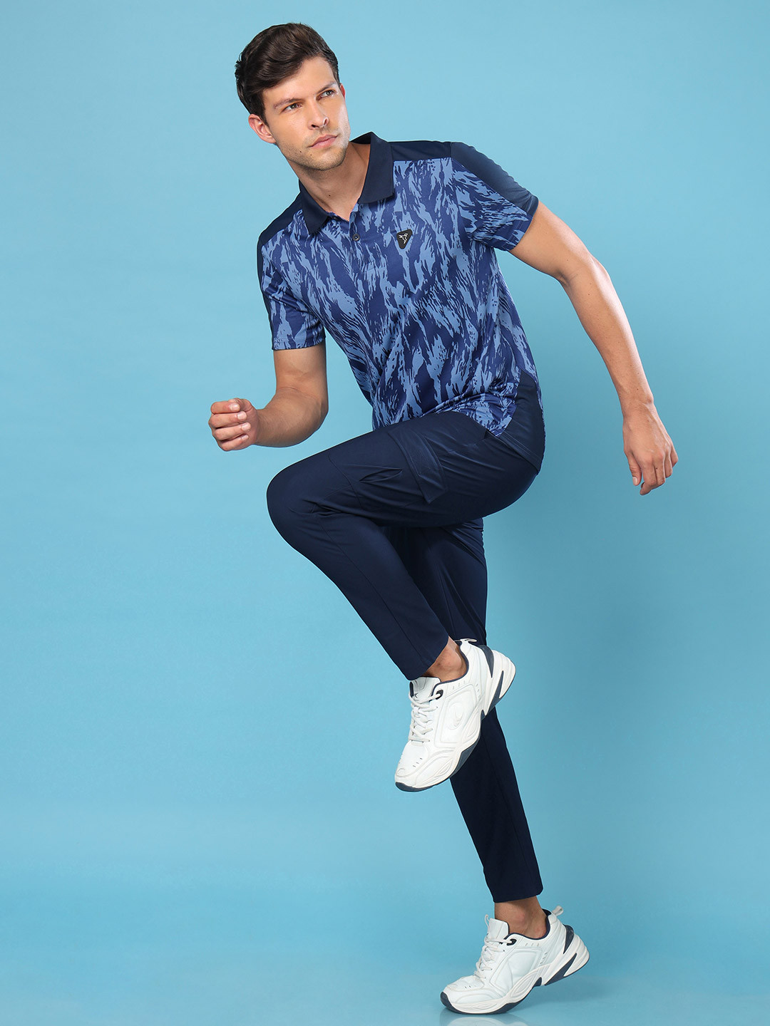 Technosport Men Colorblock Polo Collar Slim Fit T-shirt