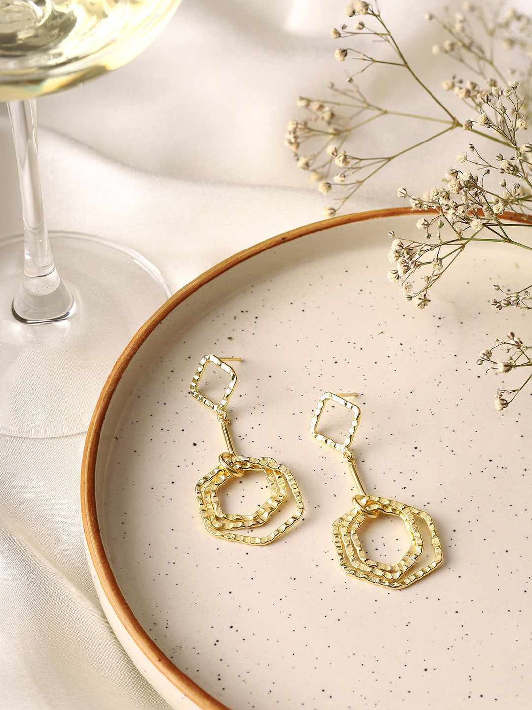 Priyaasi Gold Plated Geometric Shaped Drop Earrings