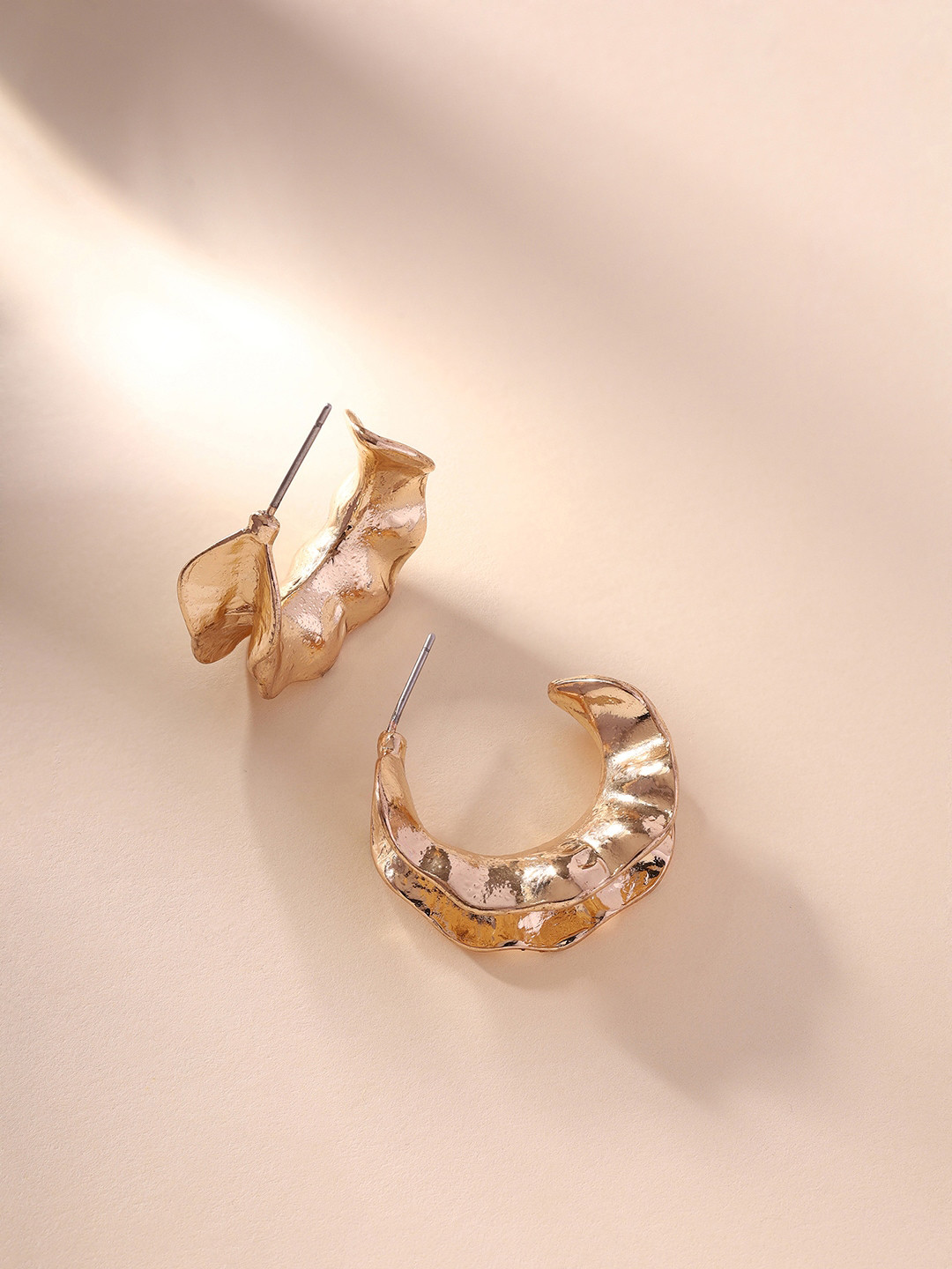 Priyaasi Gold-Plated Hammered Wavy Half Hoop Earrings