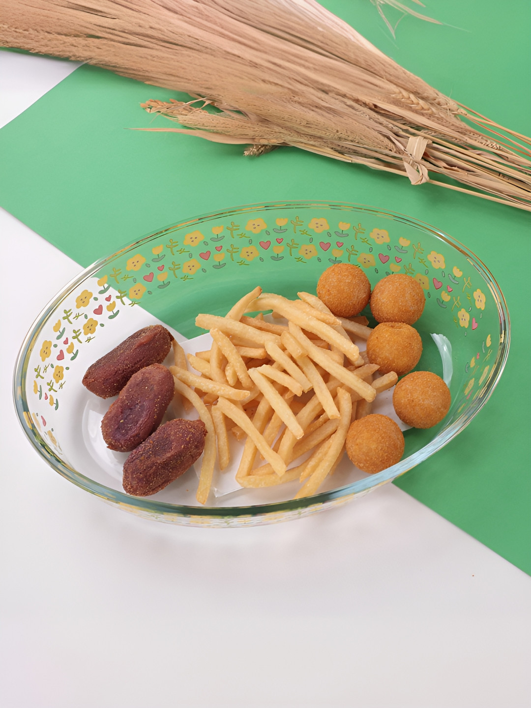 UMAI Yellow & Transparent Floral Printed Oval Shape Baking Tray