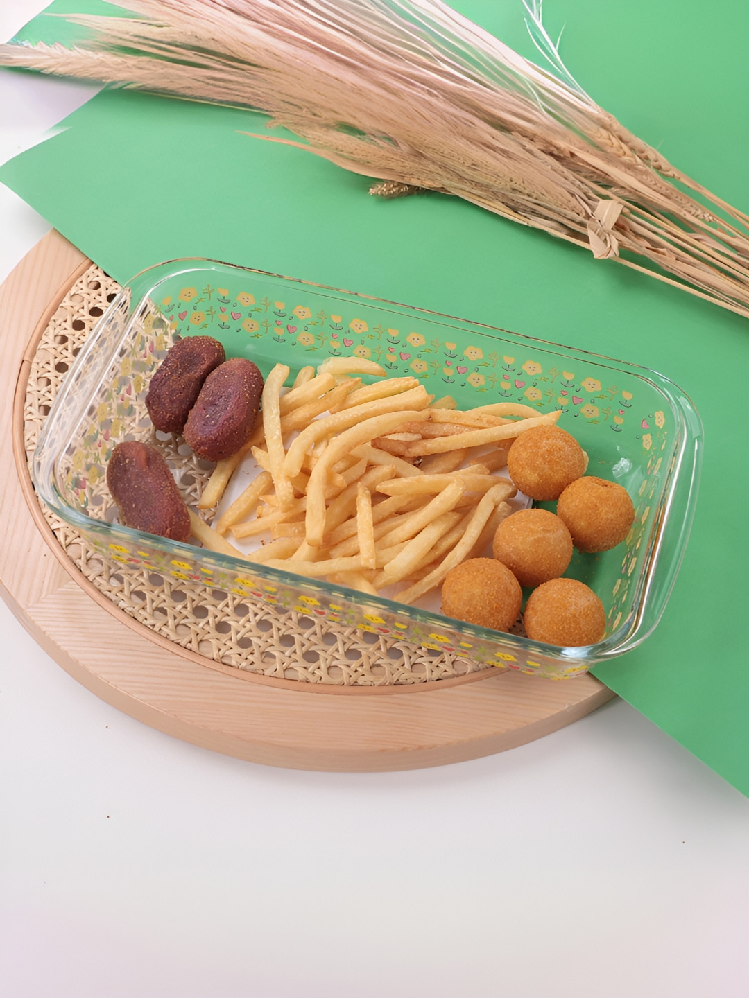 UMAI Transparent & Yellow Floral Printed Rectangle Shape Microwave Safe Baking Tray