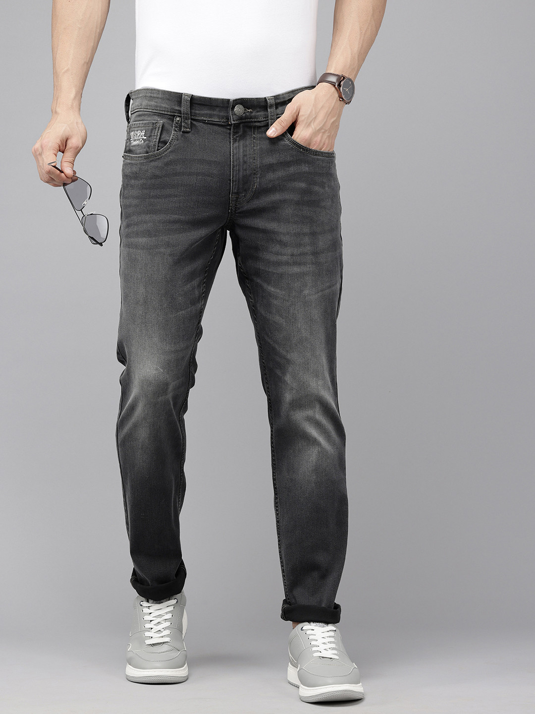U.S. Polo Assn. Denim Co. Men Brandon Slim Tapered Fit Heavy Fade Stretchable Jeans