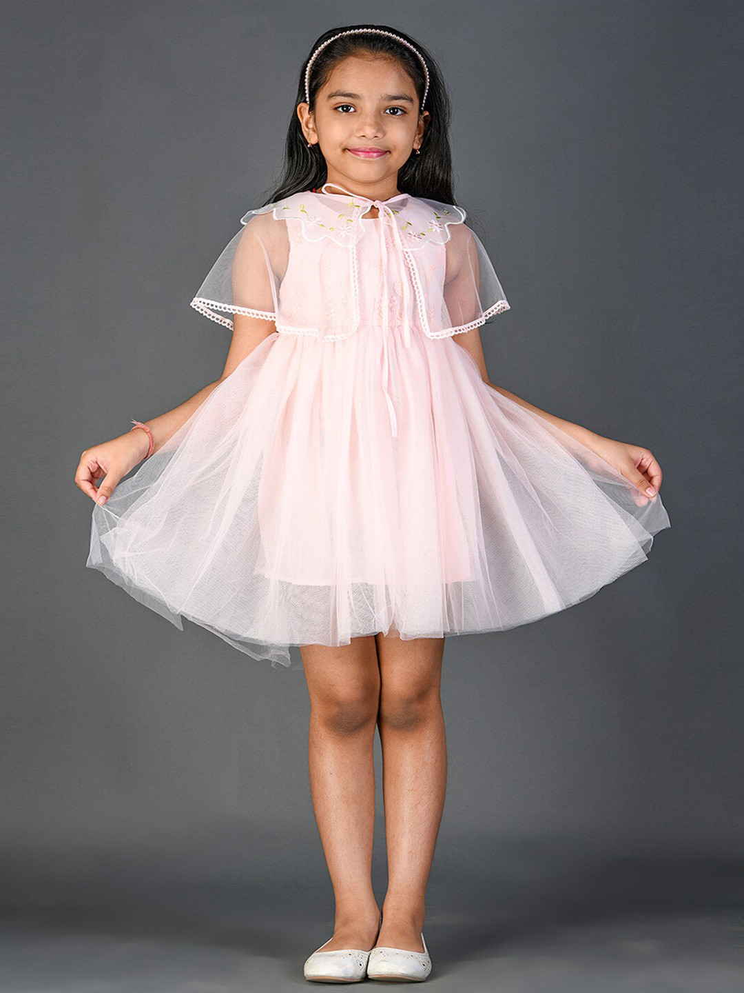 Kids On Board Girls Tie-Up Neck Crepe Fit & Flare Dress