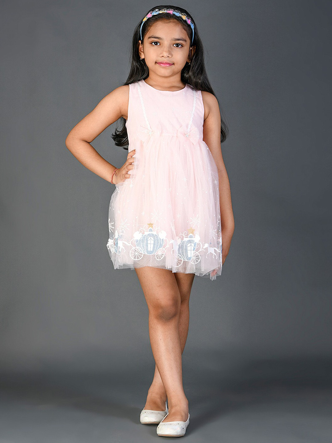 Kids On  Board Self Design Girls Crepe Fit & Flare Dress