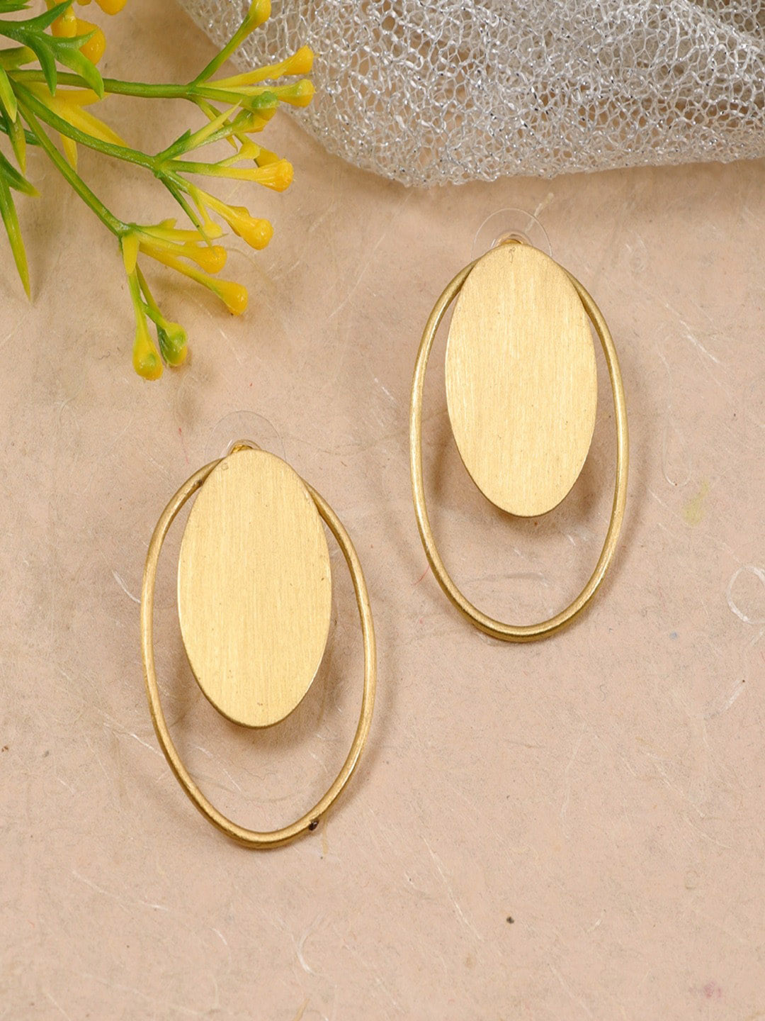 UNIVERSITY TRENDZ Gold-Plated Layered Circle Drop Earrings