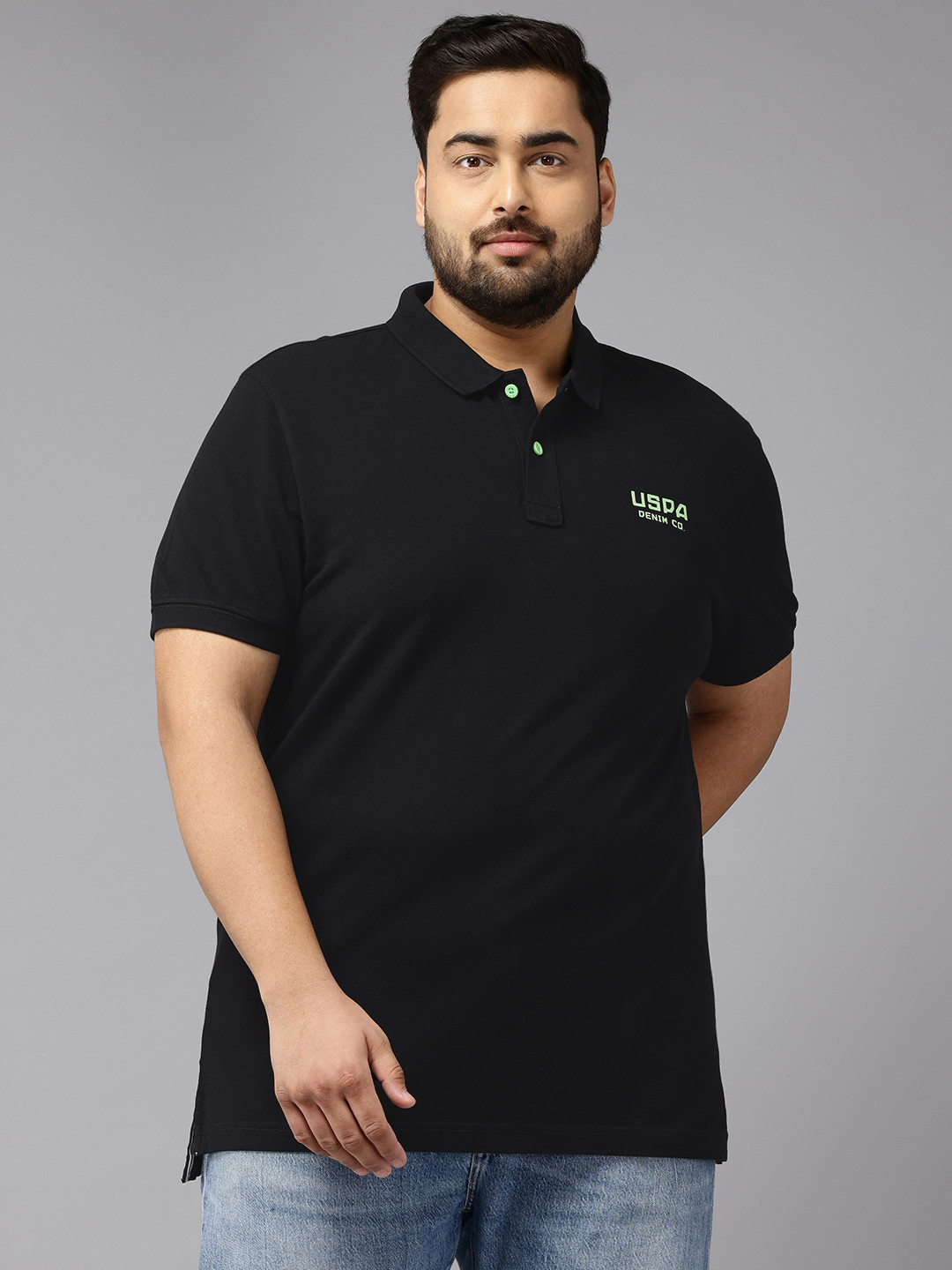 U.S. Polo Assn. Denim Co. Plus-Size Brand Logo Print Polo Collar Pure Cotton T-shirt