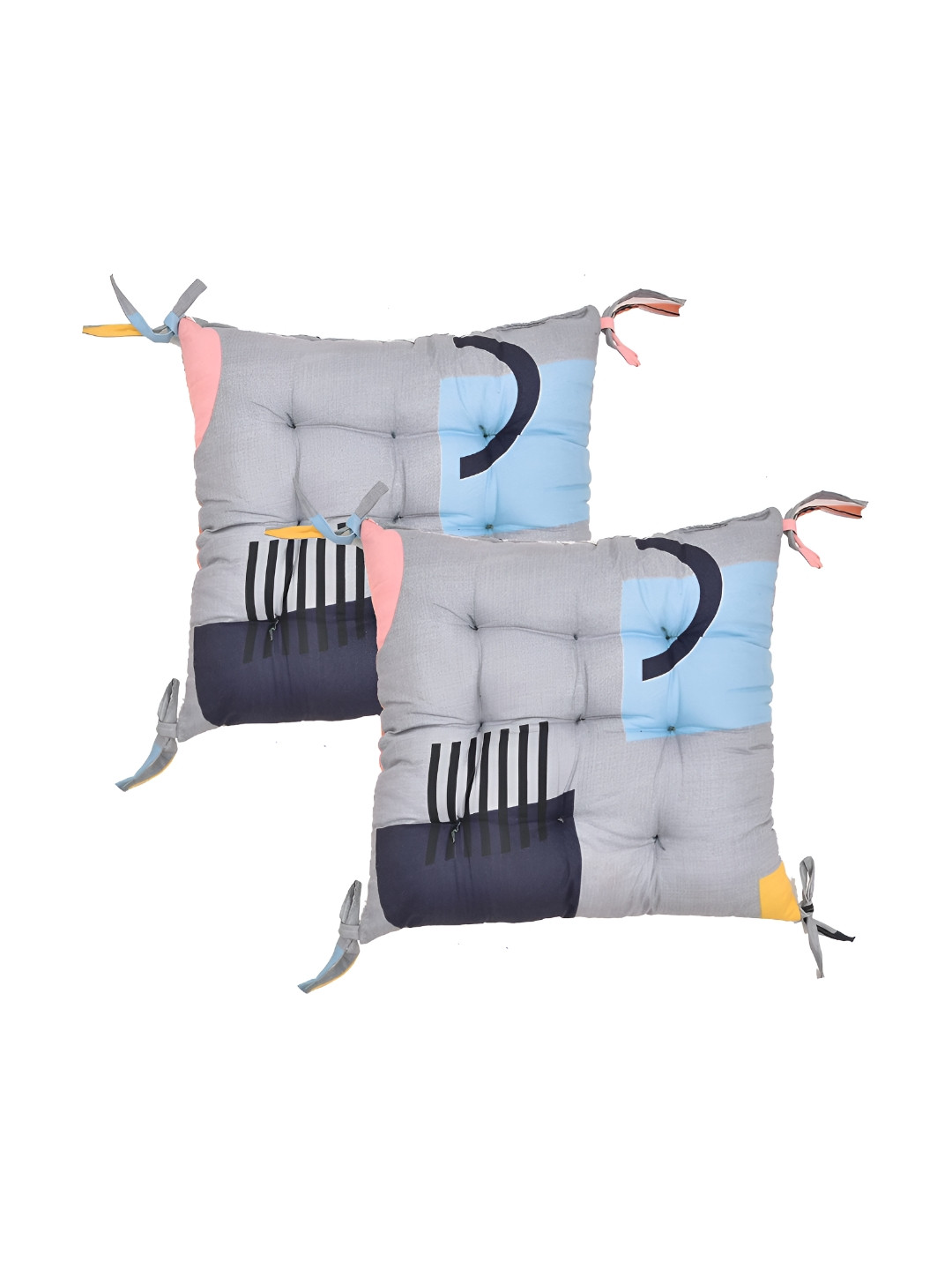 RRC 2-Pcs Pink & Grey Striped Printed Chair Pads