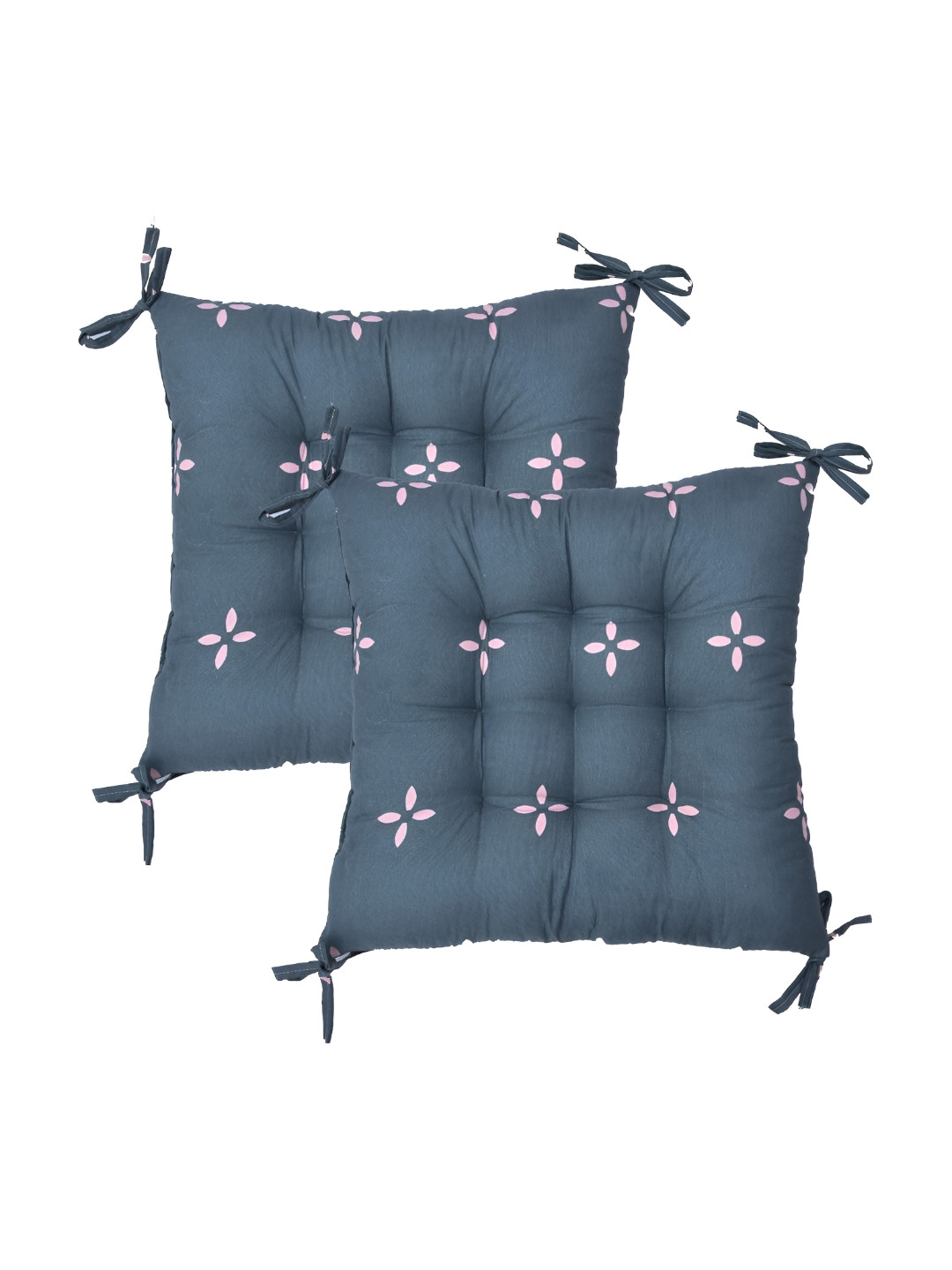 RRC 2-Pcs Grey & Pink Floral Printed Chair Pads