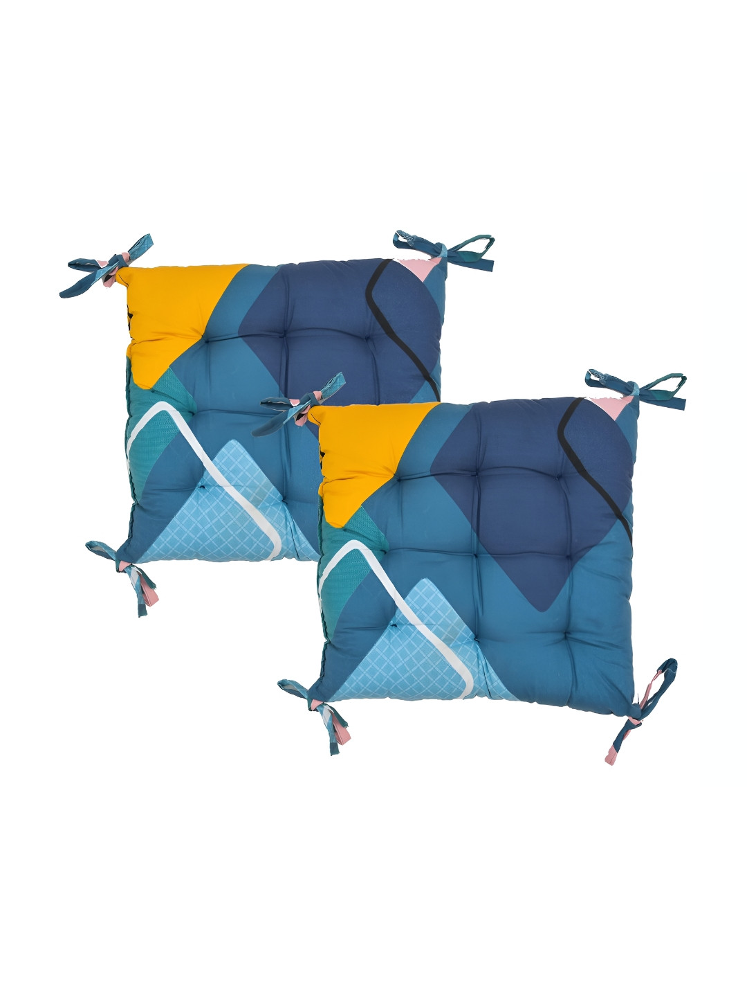 RRC 2-Pcs Green & Yellow Geomatric Printed Chair Pads