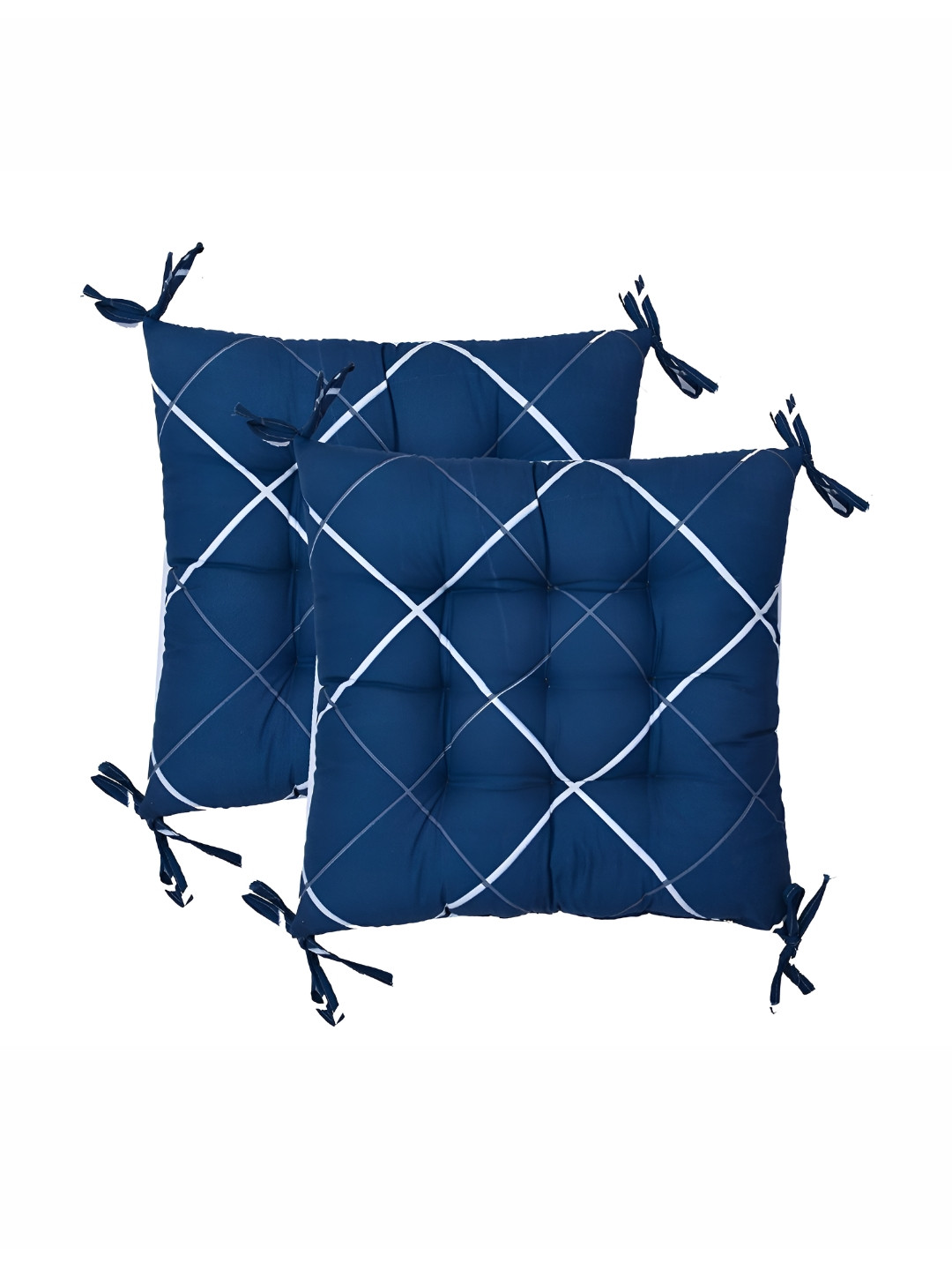 RRC 2-Pcs Blue & White Geomatric Printed Chair Pads