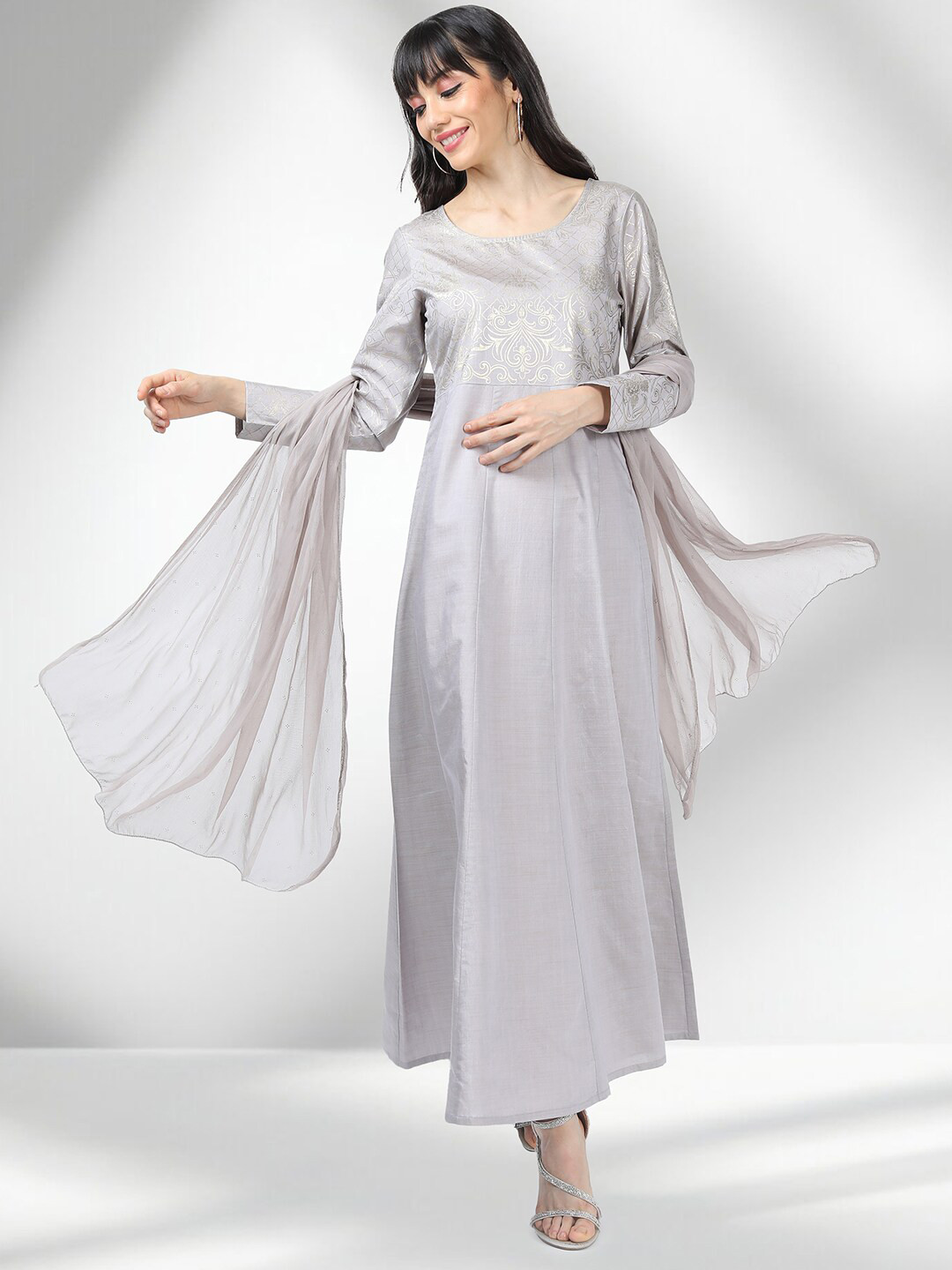 Vishudh Women Anarkali Maxi Dress With Dupatta