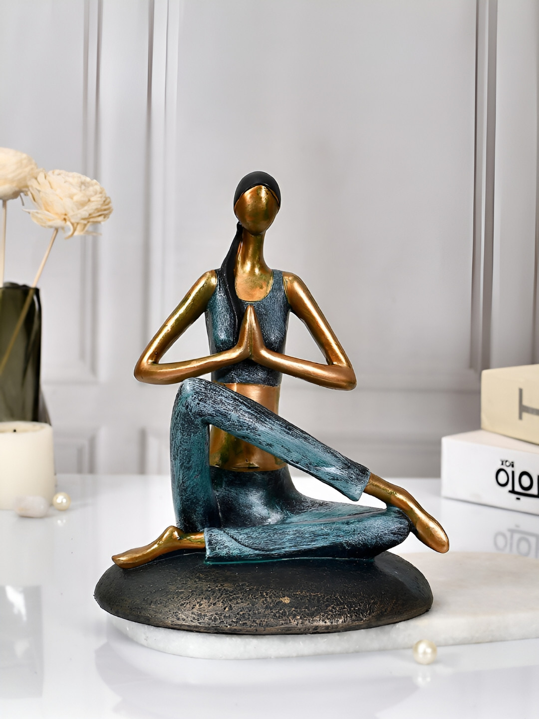 Aura Yoga Gold Polyresin Matte Living Room Small Showpiece - 8.3 Inches
