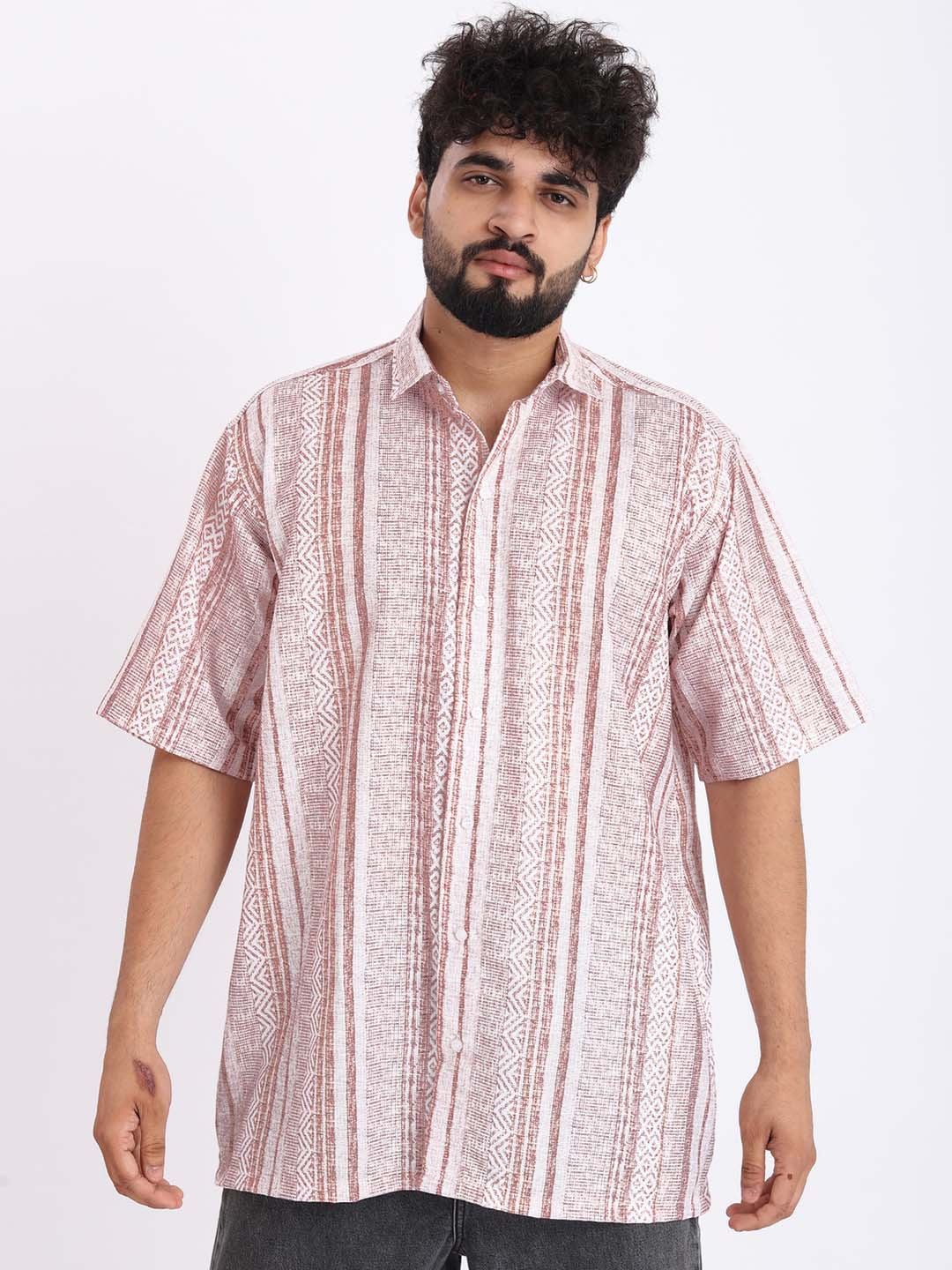 BROWN BROTHERS Abstract Print Short Sleeves Oversized Shirt