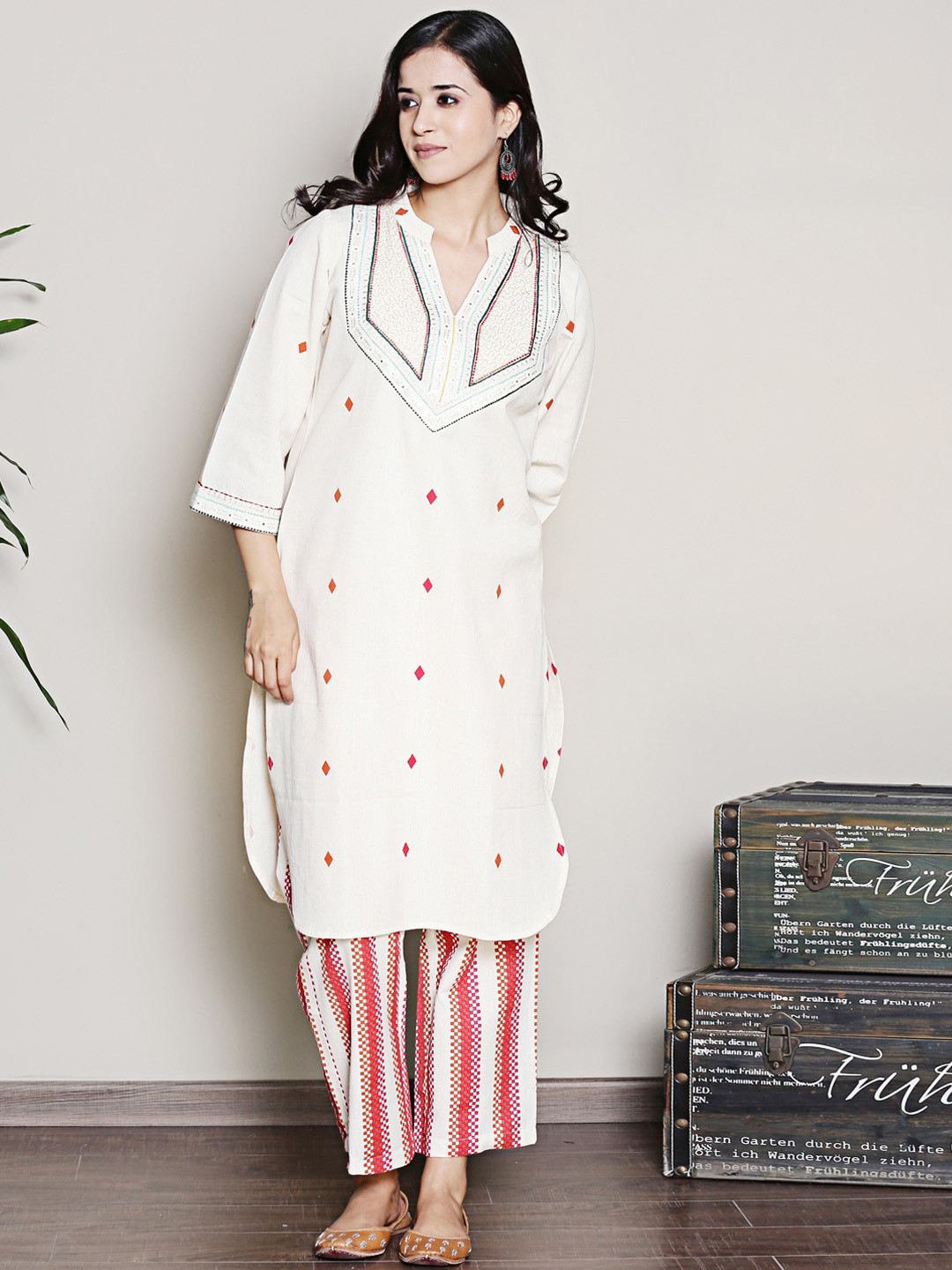 Spring Soul Printed Regular Thread Work Pure Cotton Kurta with Trouser