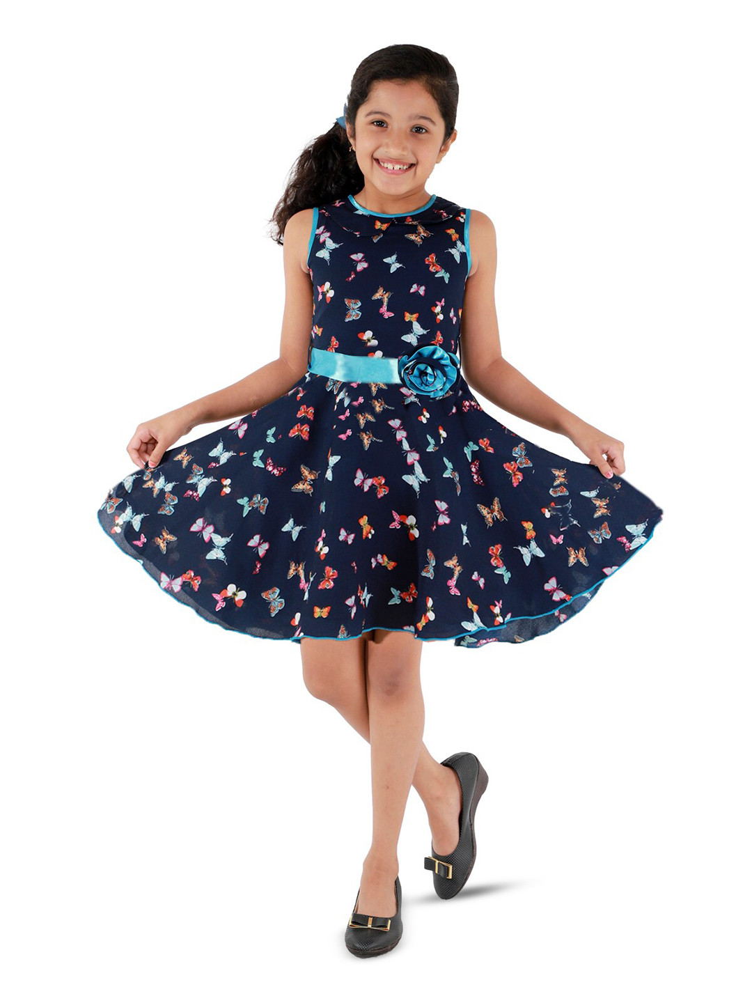 Kids Cave Girls Floral Print Fit & Flare Dress
