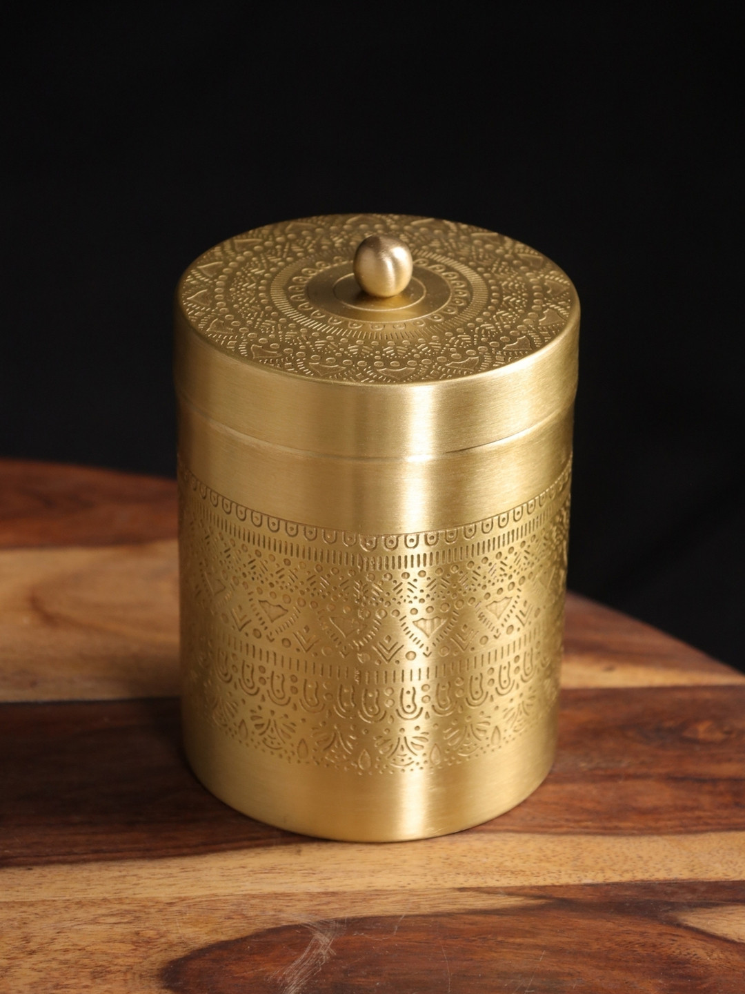 Peepul Tree Gold Toned Etched Brass Canister