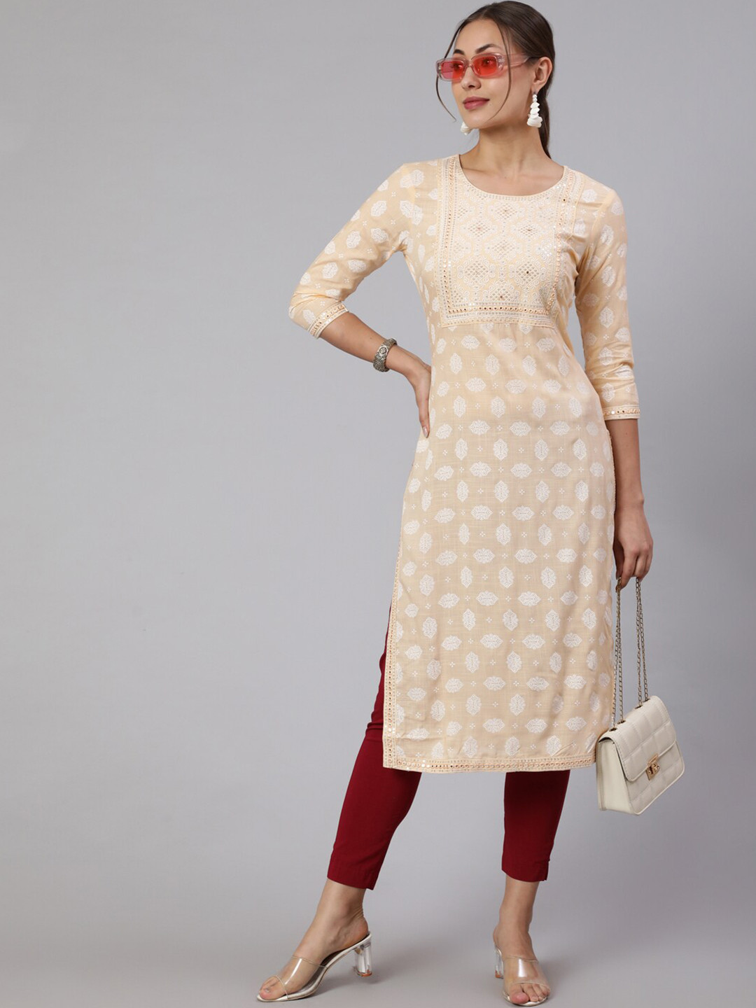 STYLE ANGEL Floral Embroidered Straight Kurta