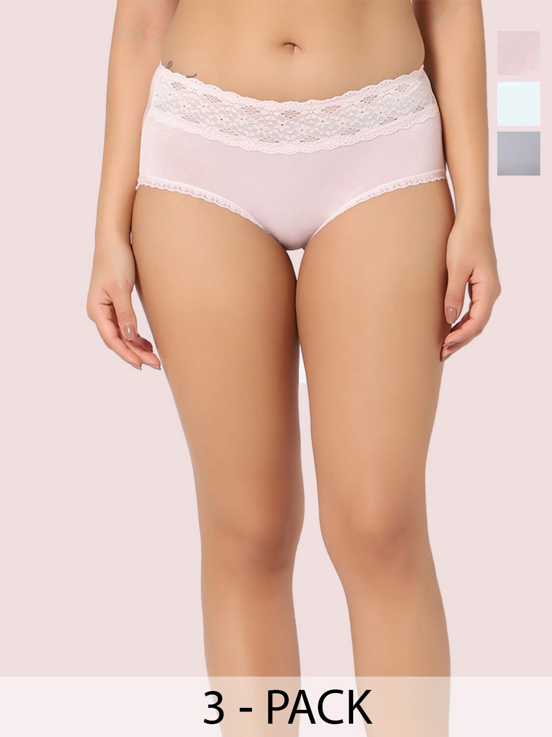 INTIMATE QUEEN Pack of 3 Modal Bae Super Soft Hipster Lacy Eco-Friendly Brief