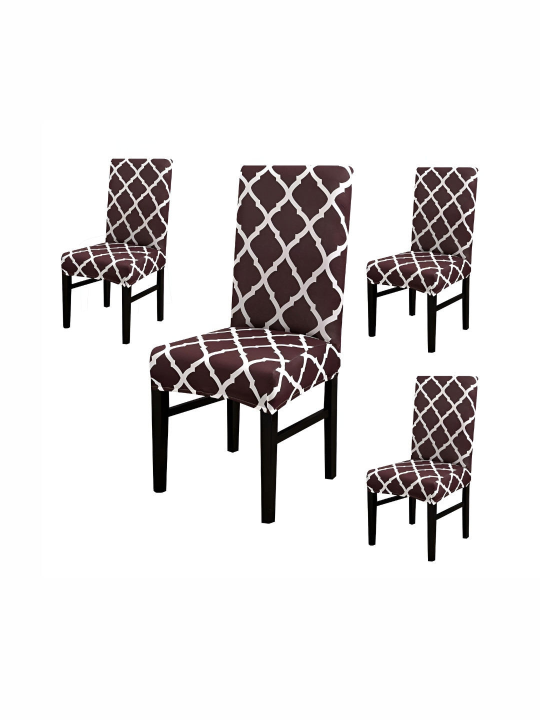 DECOR VATIKA Brown & White 4 Pieces Printed Soft & Elastic Chair Covers