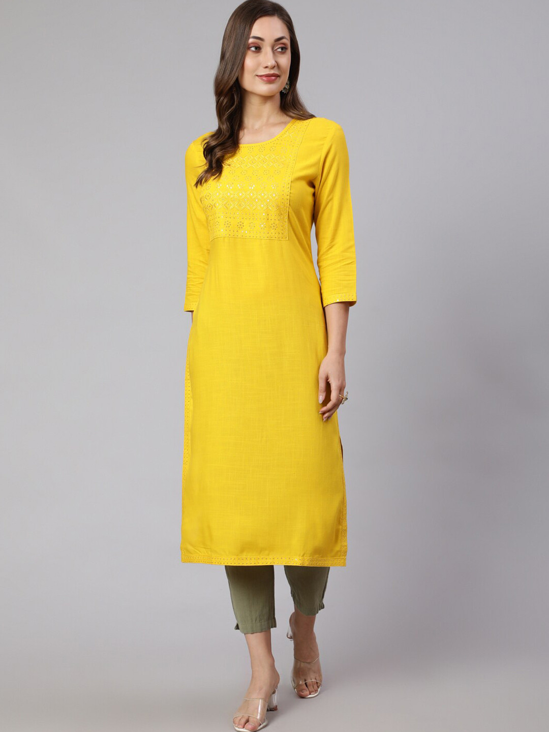 STYLE ANGEL Geometric Yoke Design Sequinned Straight Kurta