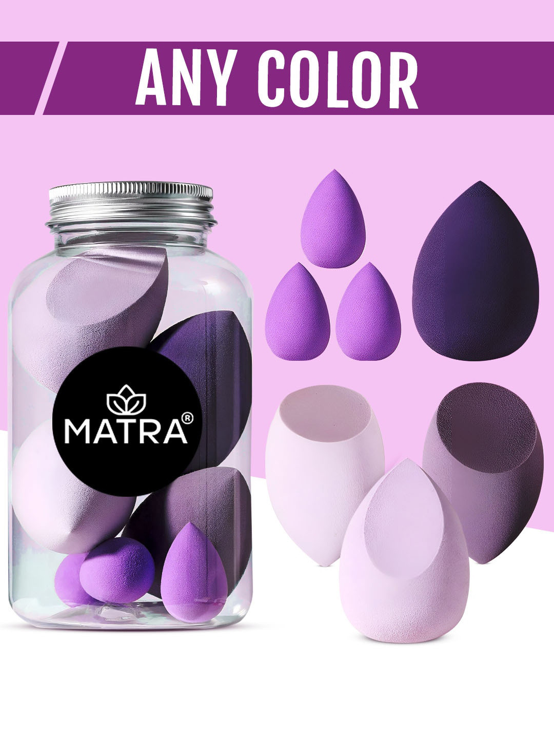 MATRA Set Of 7 Beauty Blender Makeup Sponges With Jar Egg Case