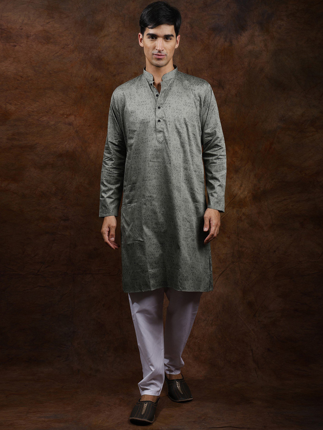 Exotic India Bay Folk Printed Pure Cotton Kurta Pajama Set