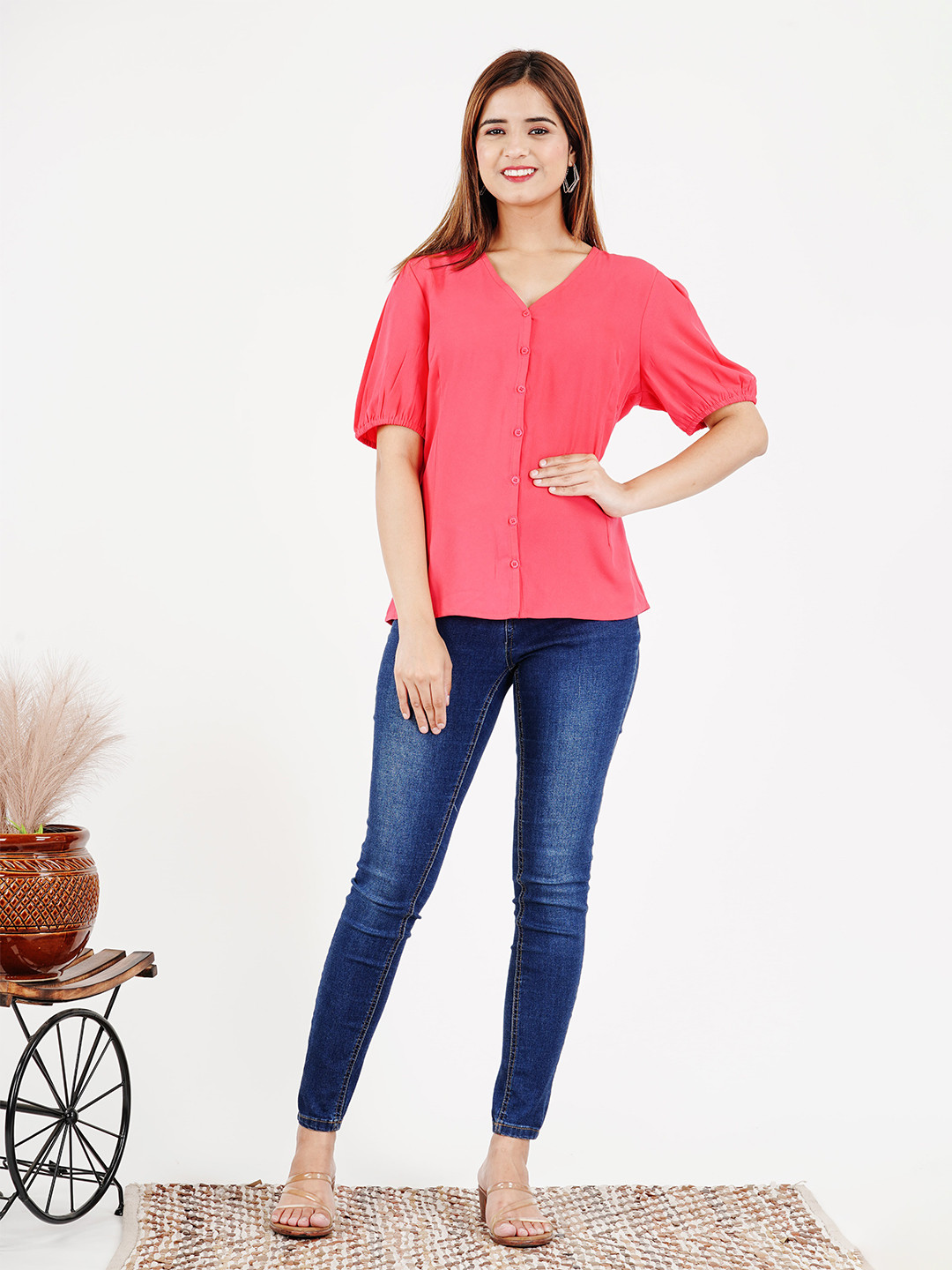 Kh Enterprise Flared Sleeve Cotton Top