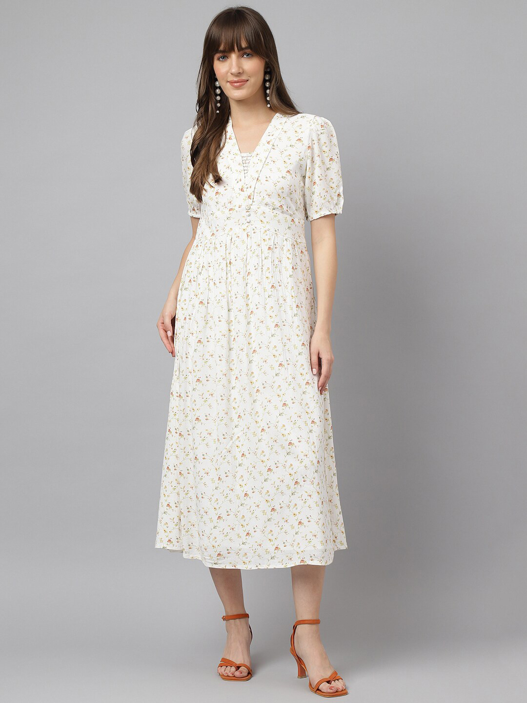Latin Quarters Women Floral Print A-Line Midi Dress