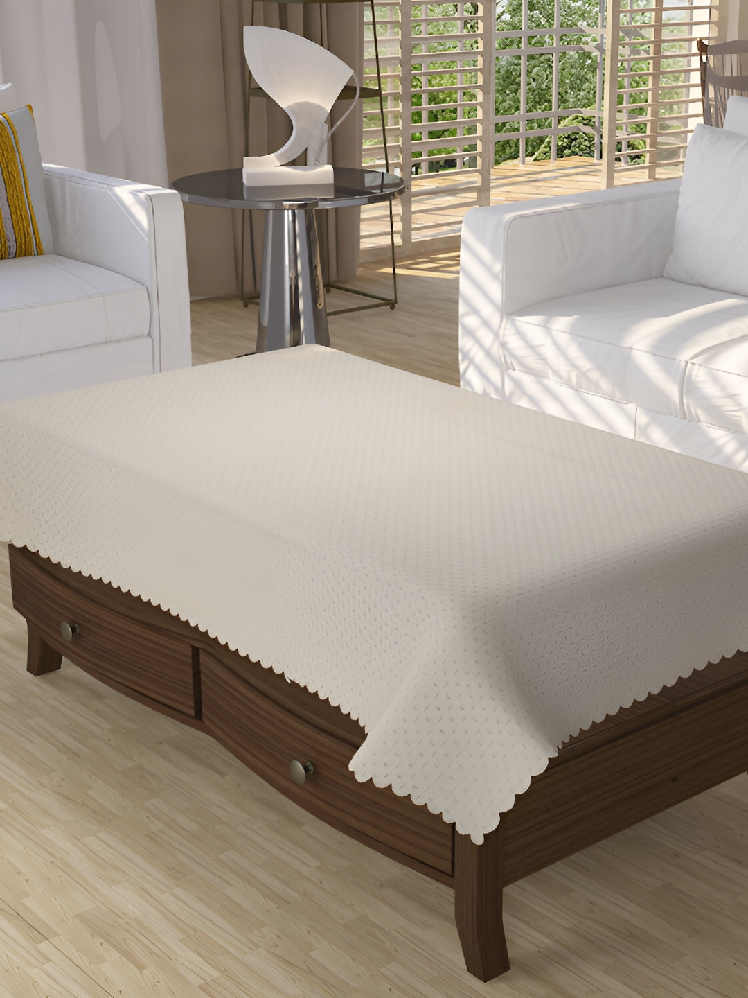 BIGGER FISH Grey Quilted 4-Seater Velvet Table Cover