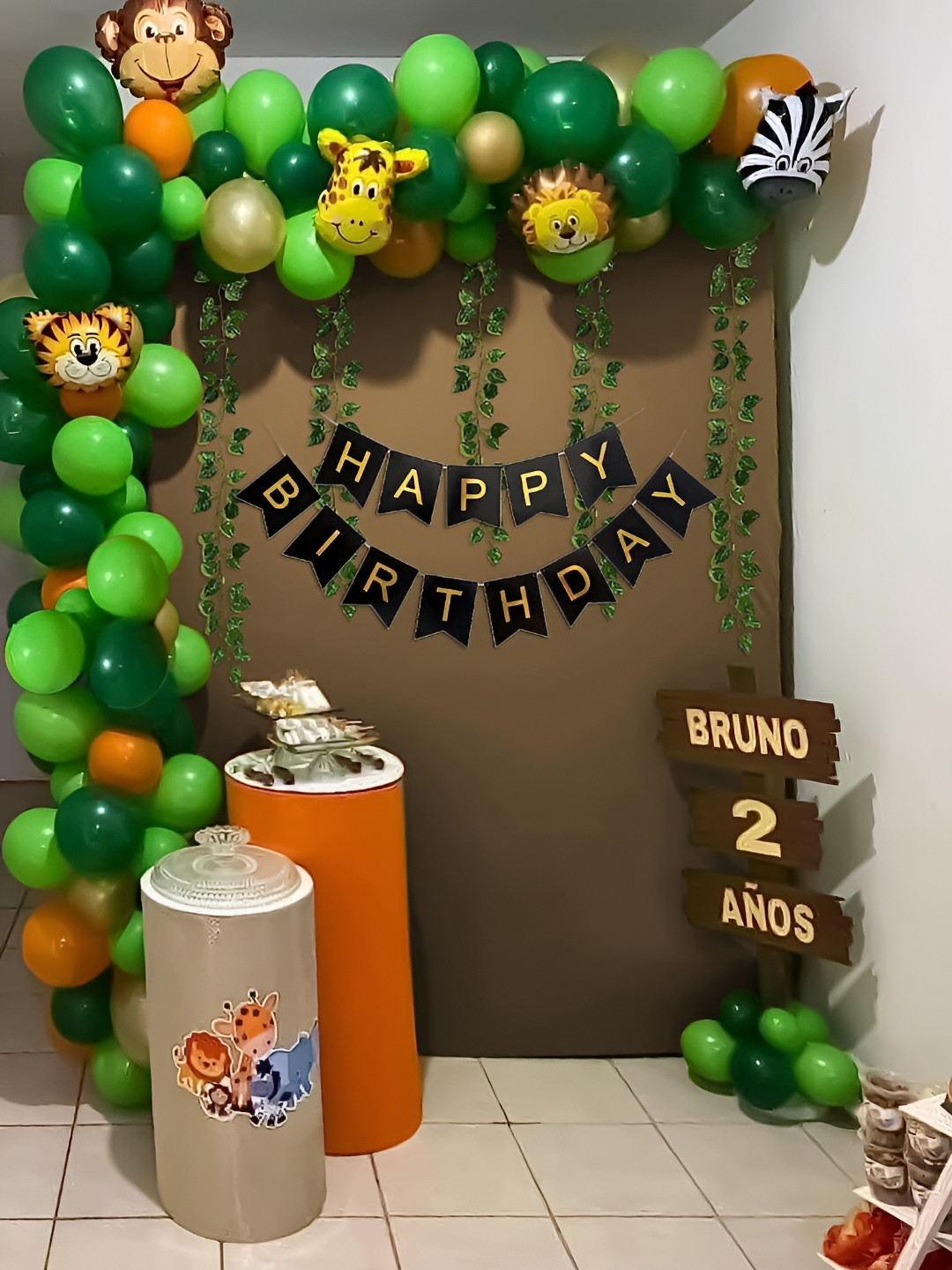Special You 44-Pcs Green & Orange-Coloured  Jungle Theme Foil Balloons Birthday Decors