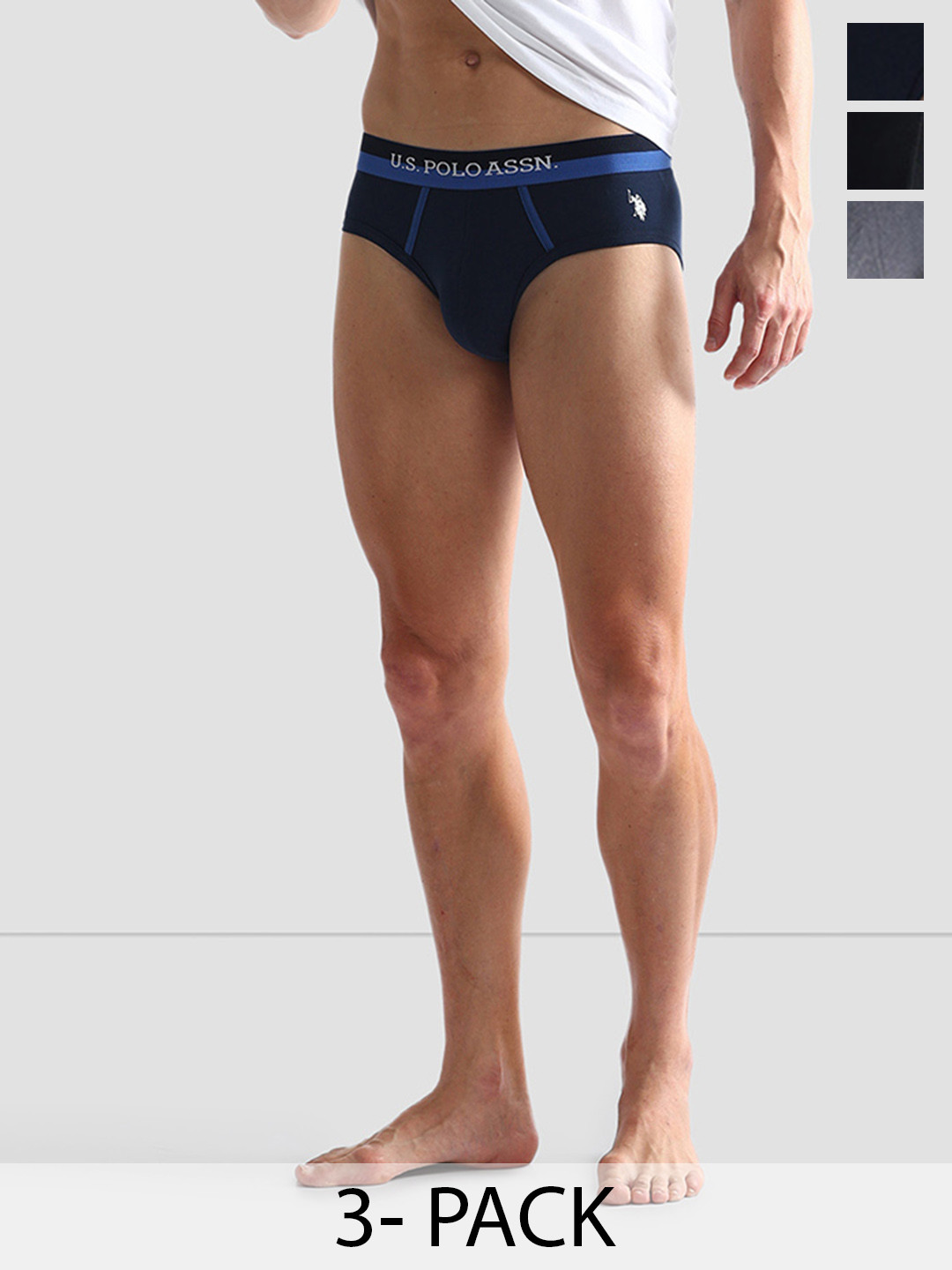 U.S. Polo Assn. Pack Of 3  Mid Rise Dual Tone Stretchable Basic Briefs OEB07-ZGN-P3