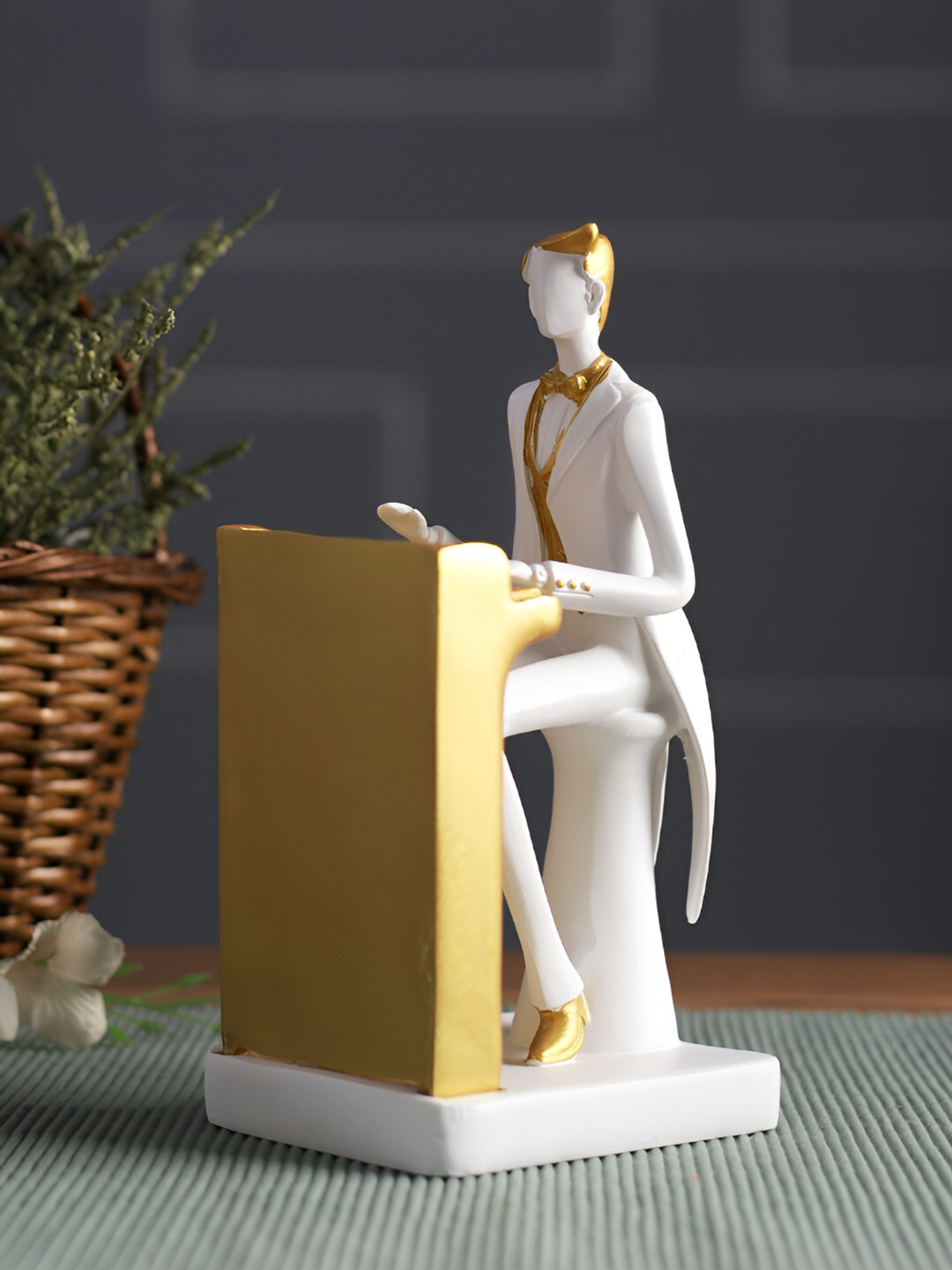 Aura Piano Player White Resin Glossy Living Room Small Showpiece - 8.3 Inches